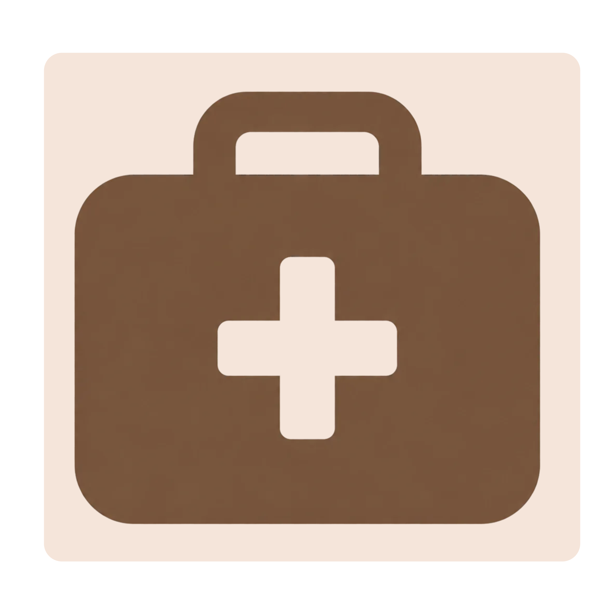Close-up of a stylized brown hotel building with a rectangular entrance, on a light beige background.