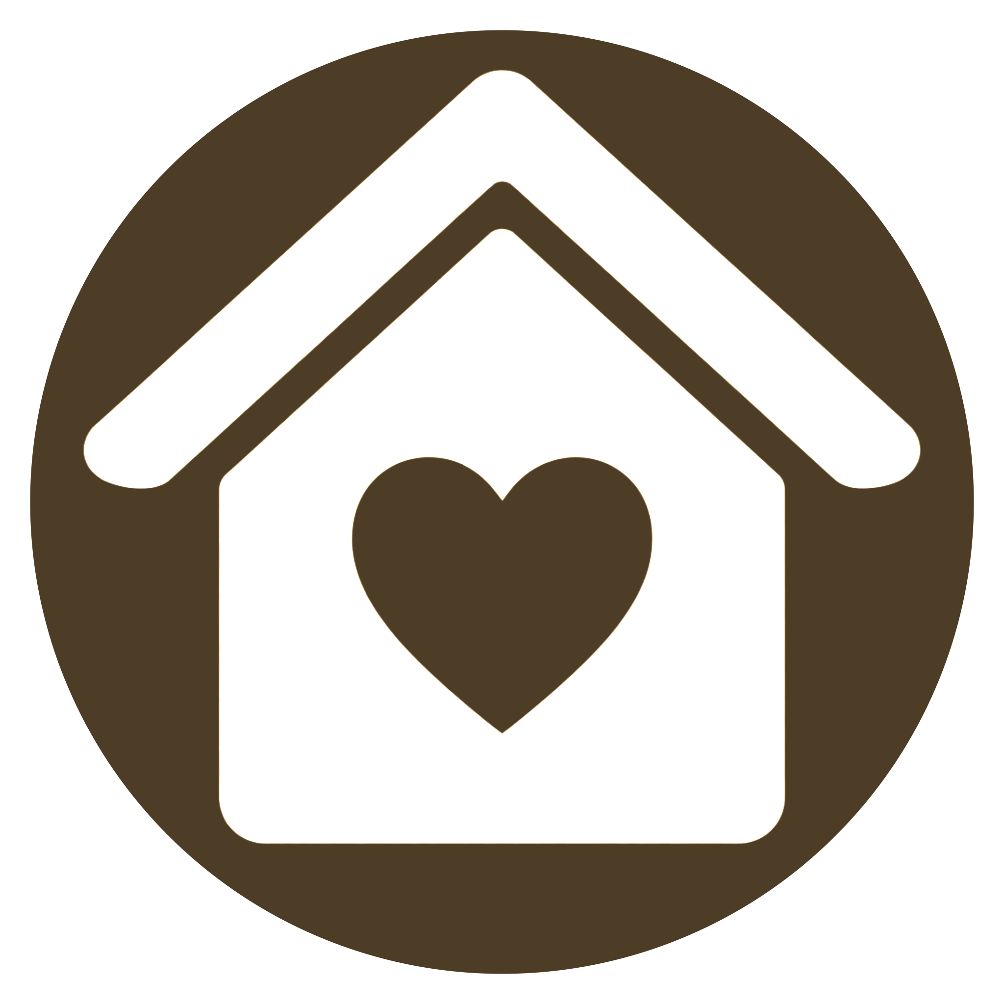 Stylized logo of a house integrated with a mountain and a trail, using white and brown colors.