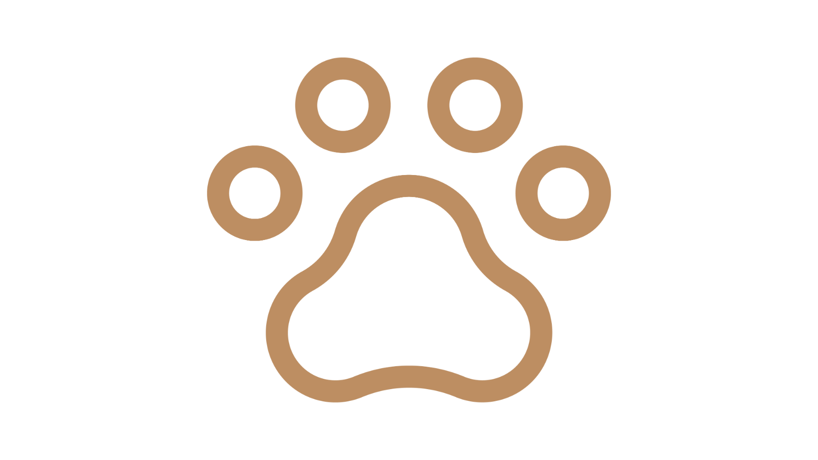 A simple illustration of a dog paw print in light brown outlined in black.