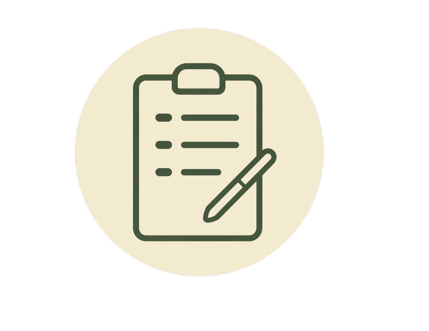 Icon of a clipboard with a checklist and a pen.