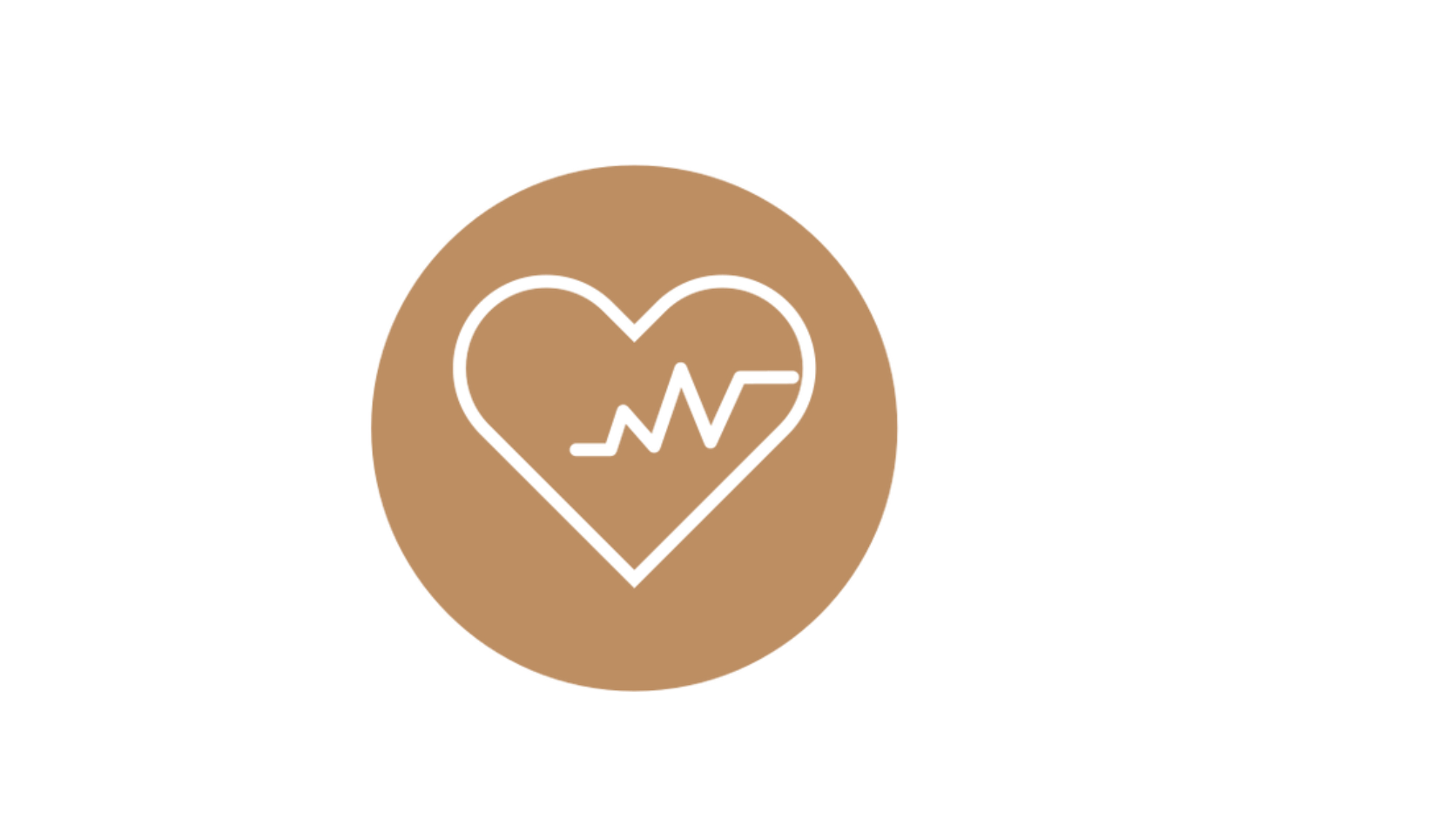 Icon of a heart with a heartbeat line inside, against a brown circular background.