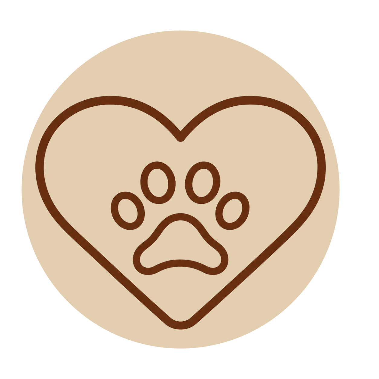 A brown outline of a heart with a paw print inside it on a beige background.
