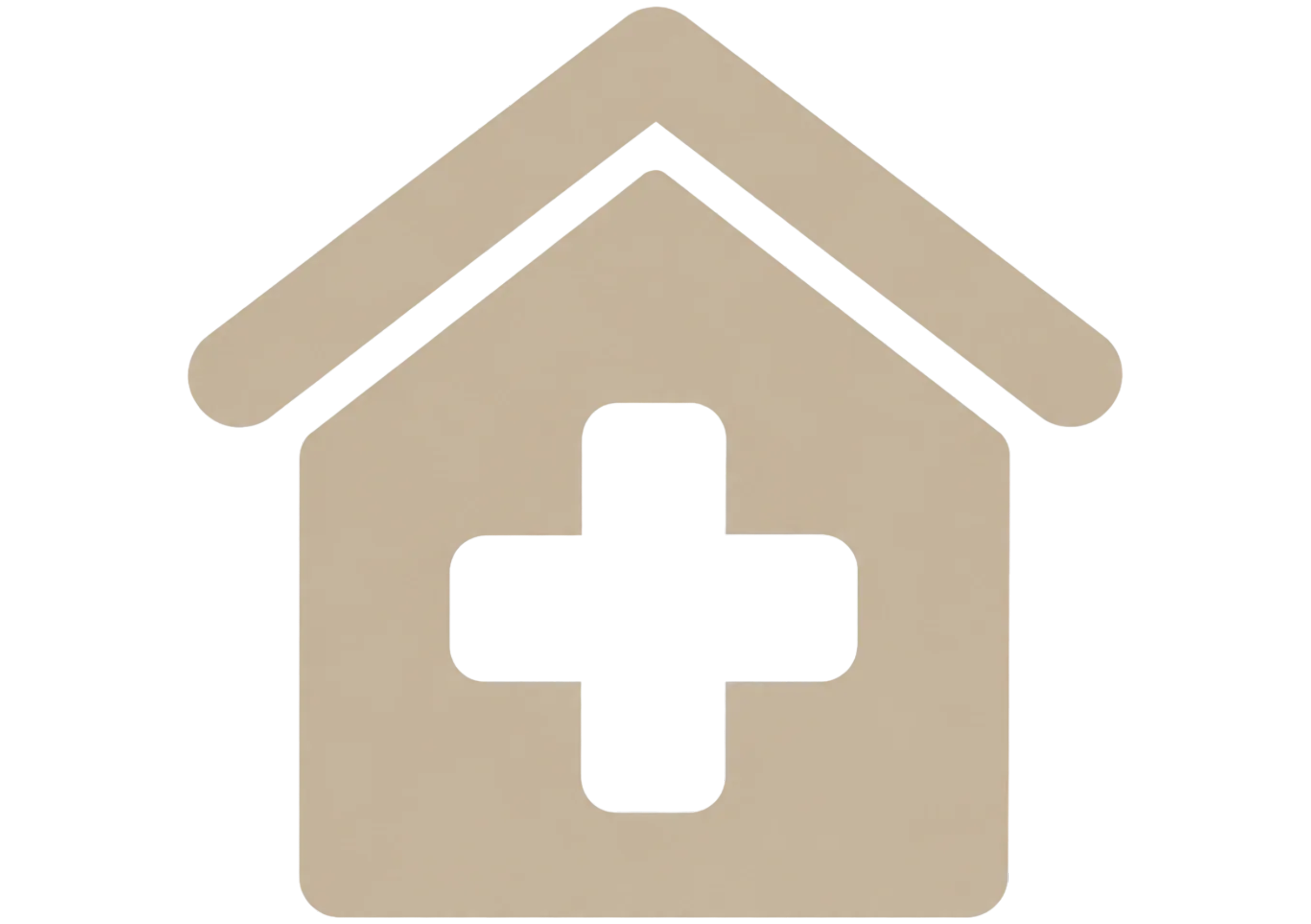 Illustration of a house icon with a roof and house shape in beige color.