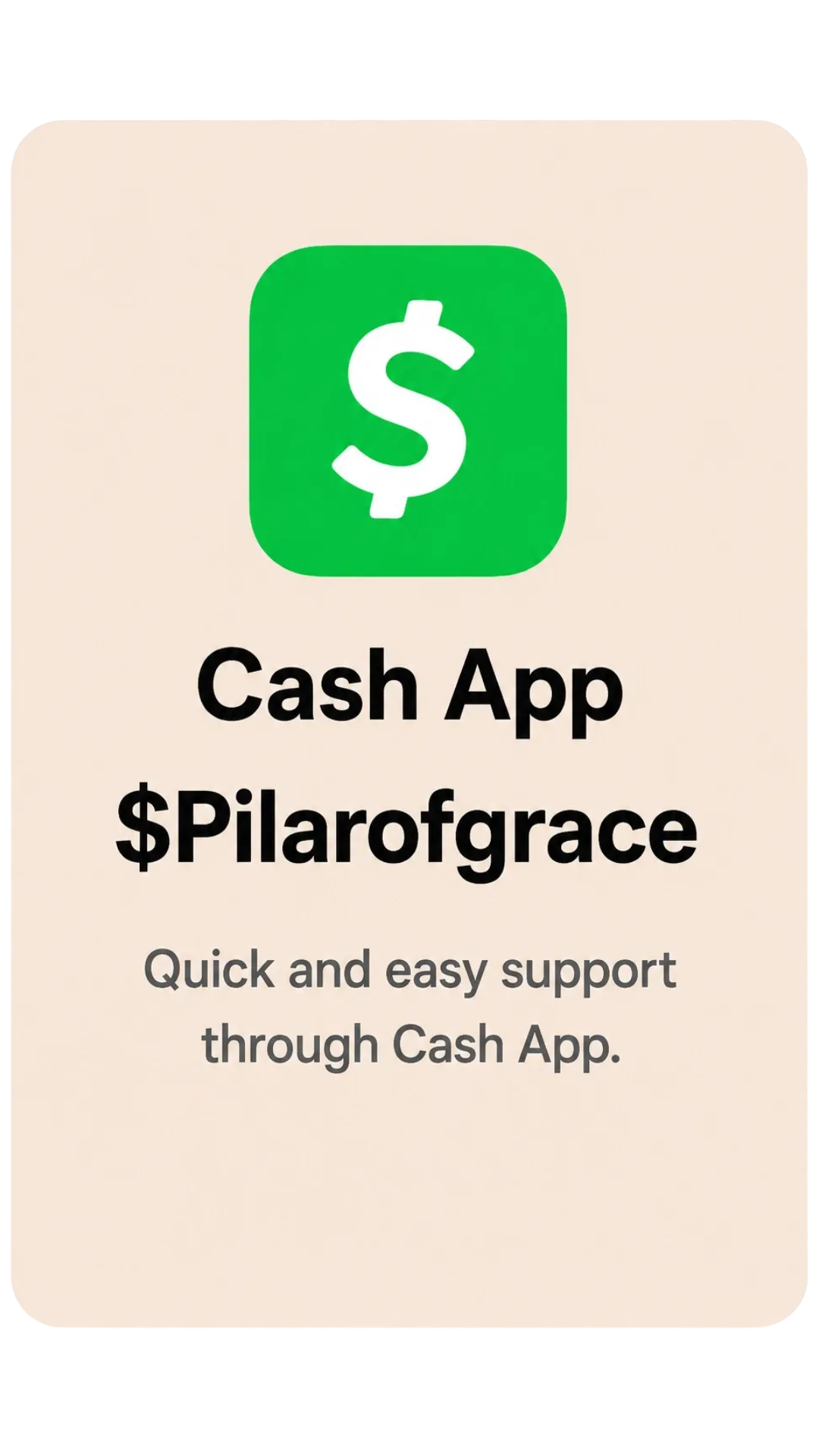 An advertisement for Cash App with a green dollar sign logo and text promoting quick and easy support through the app.