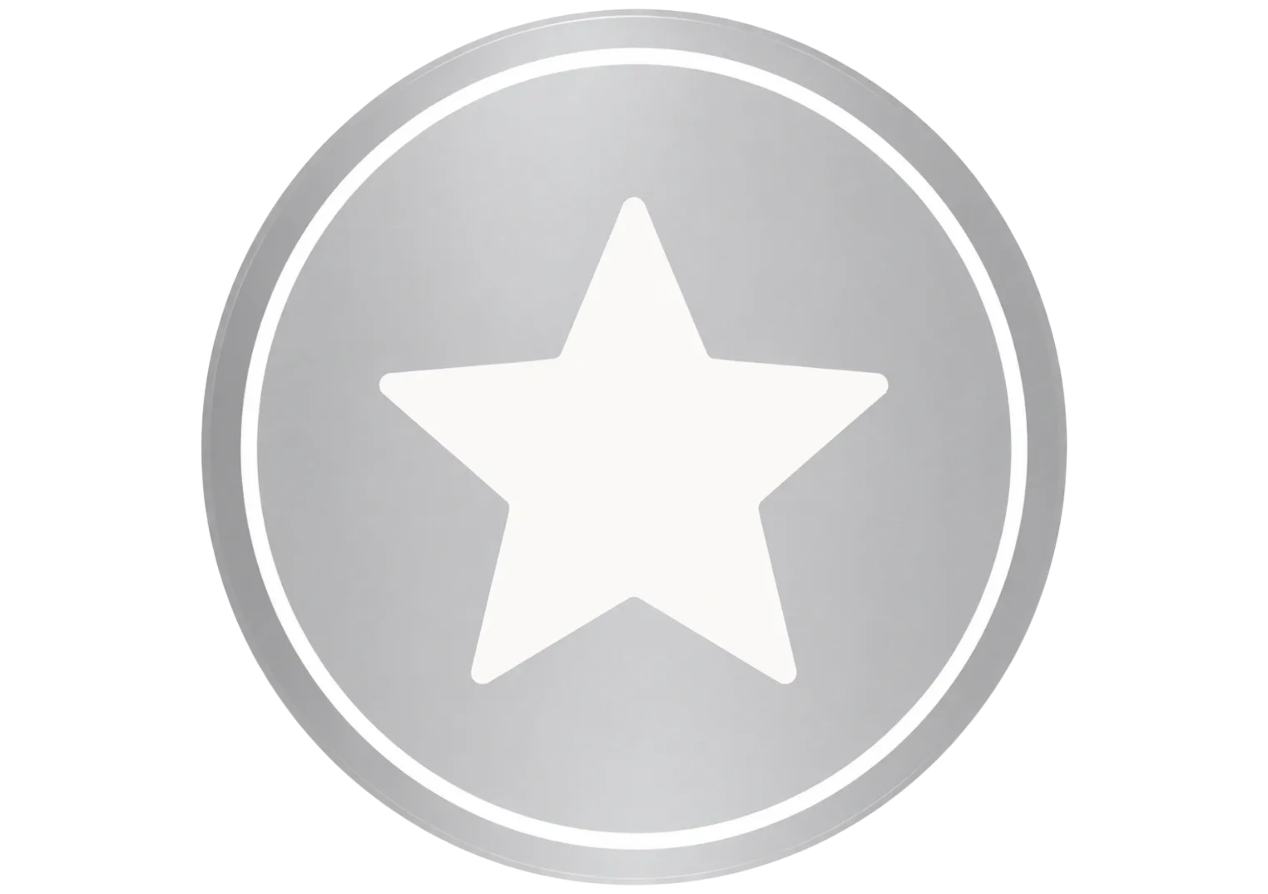 A silver circular badge with a white star in the center.