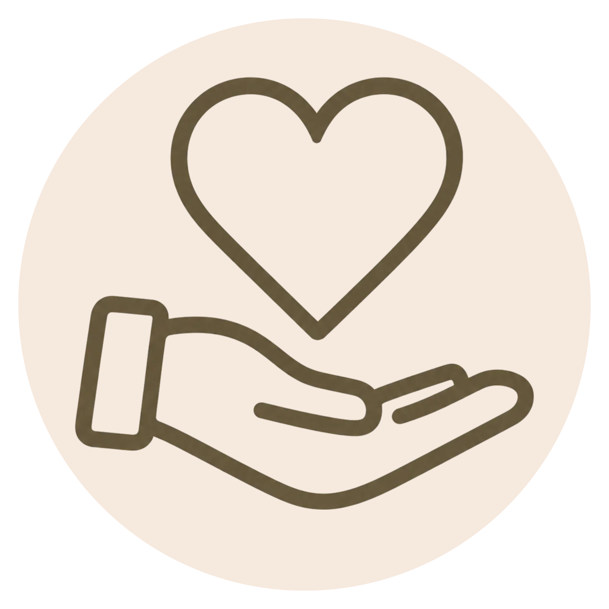 Close-up of a stylized line drawing of a hand holding a heart.