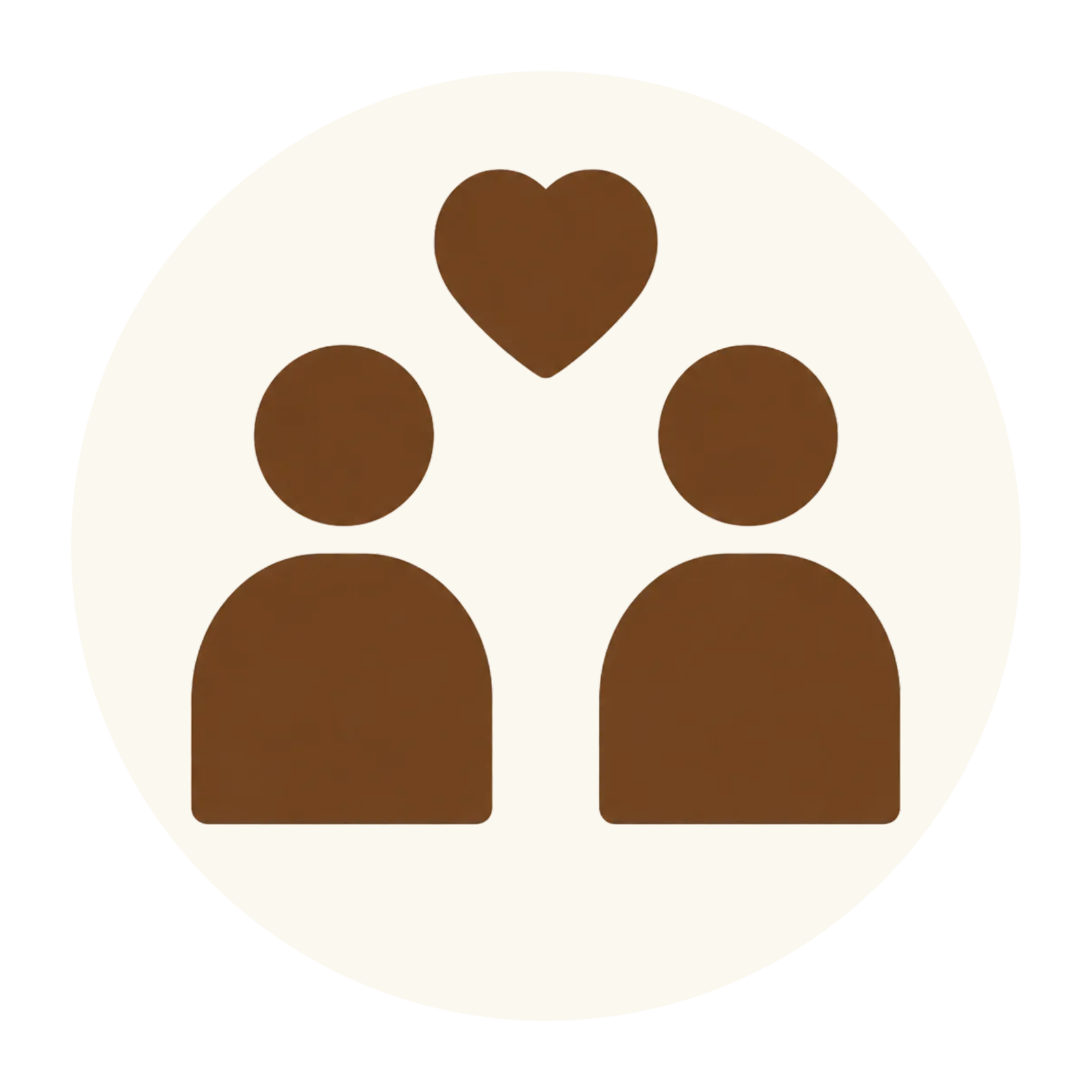 Icon of two brown figures with a heart above them, representing love or partnership.