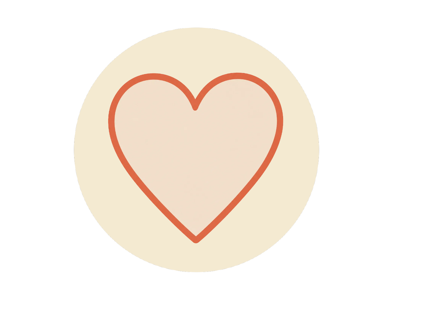 A white circle with a red heart outline in the center.