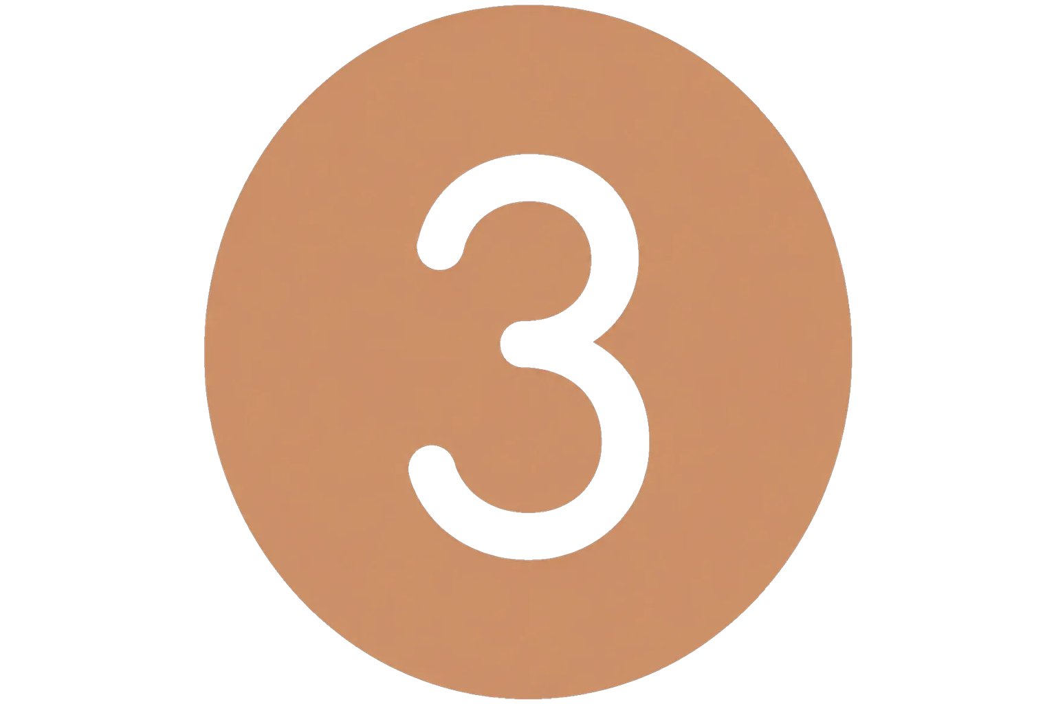 Number three displayed inside a beige circular background with a black border.