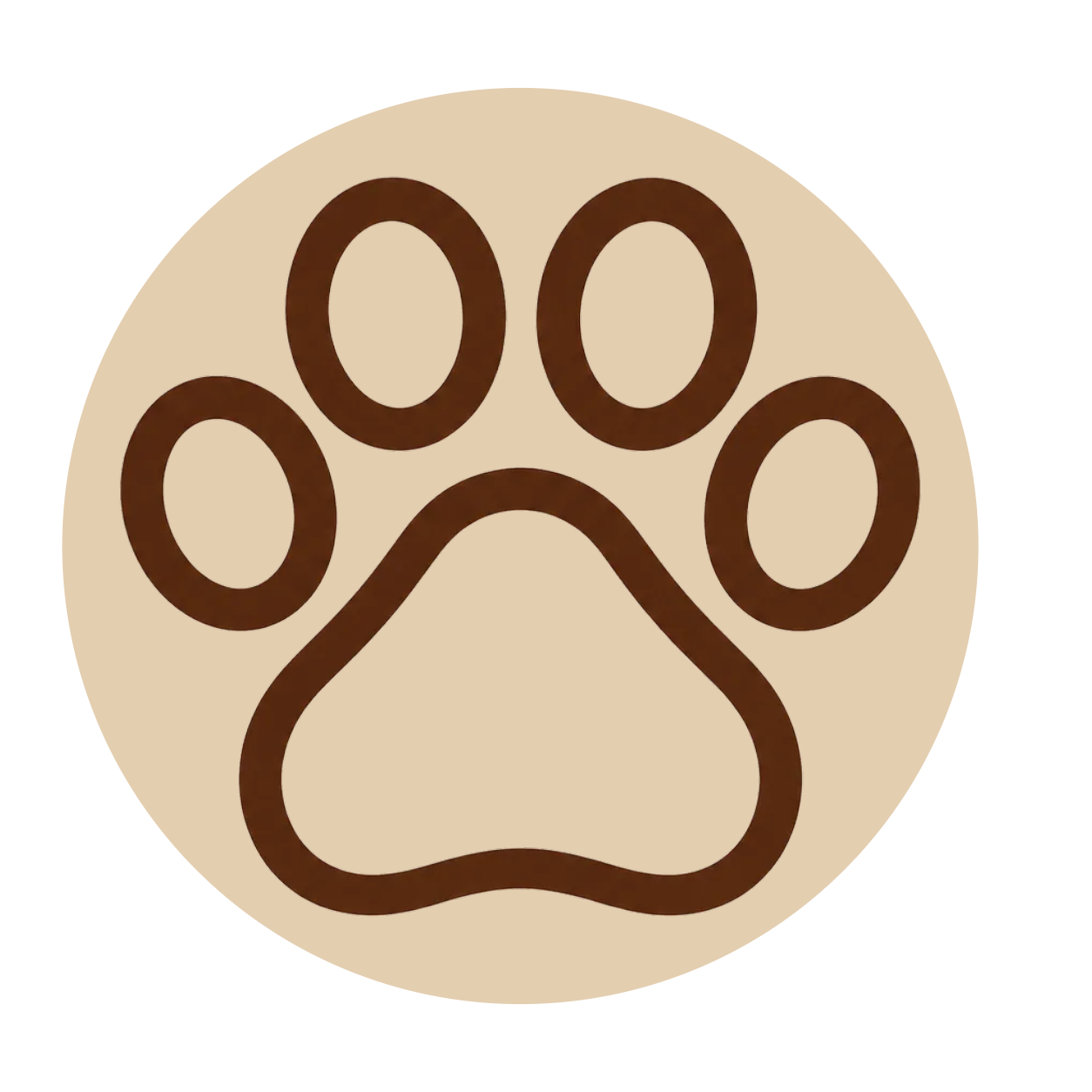 Icon of a brown paw print on a beige background.