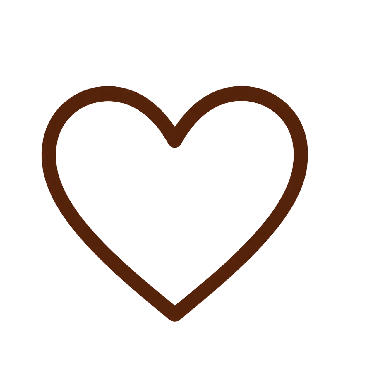 A white heart outlined in brown on a black background.