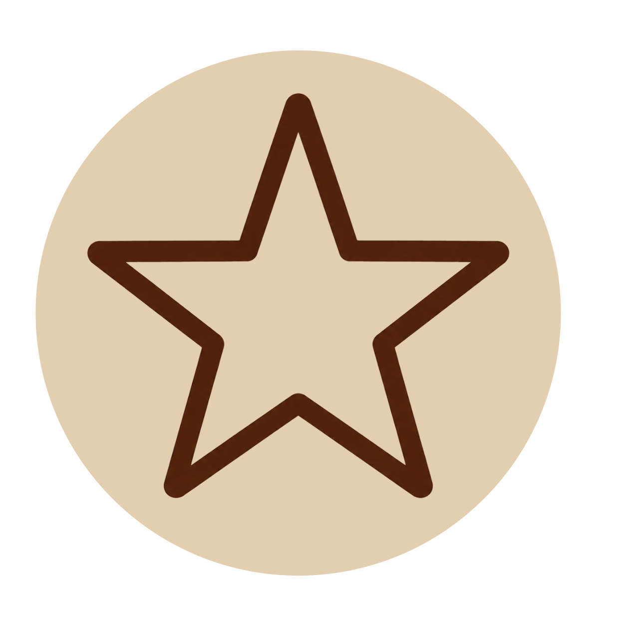 A beige circular background with a brown outline of a star in the center.