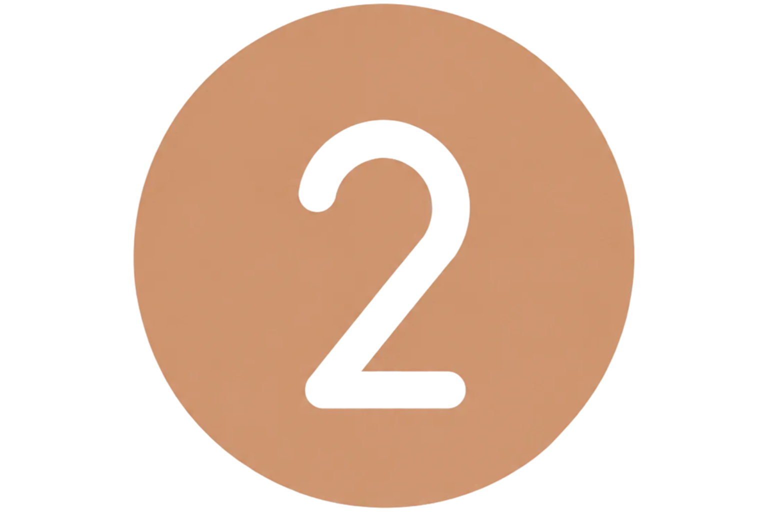 A circular icon with a beige background and a white number two in the center.