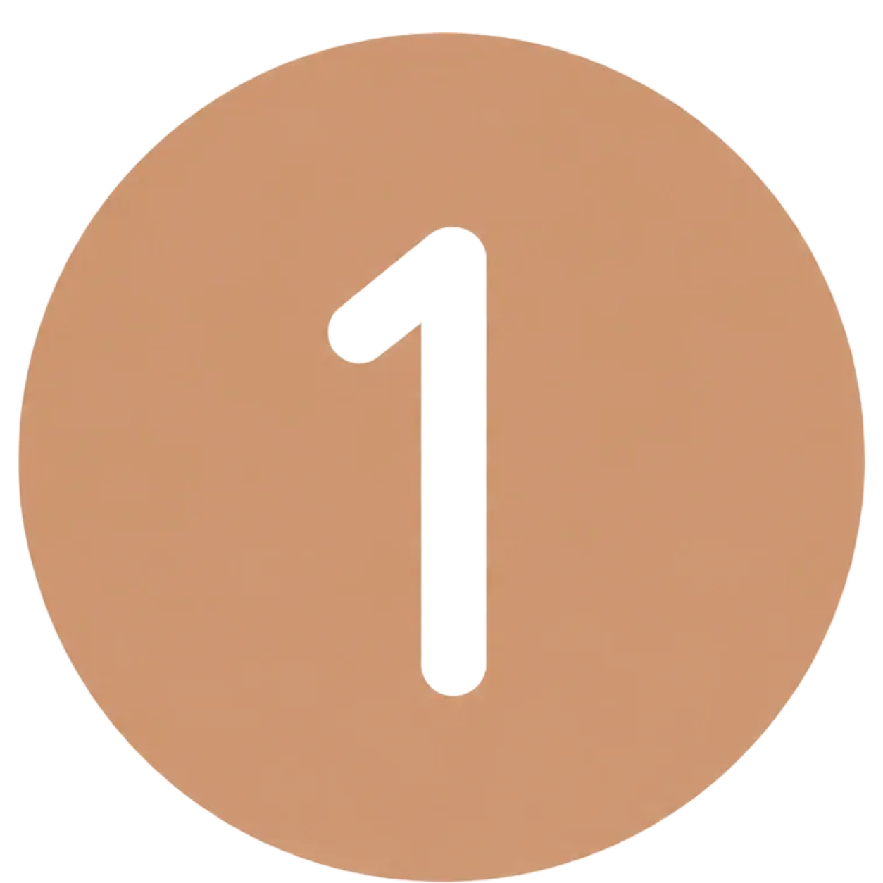 Pink number 1 on a gold circular background.