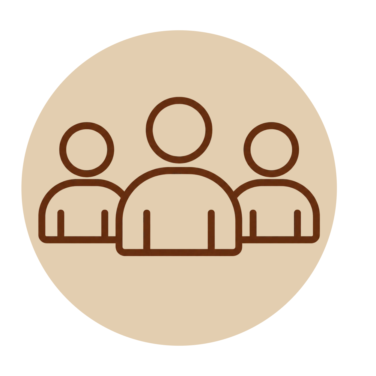 Icon of three people standing next to each other, representing a group or team.
