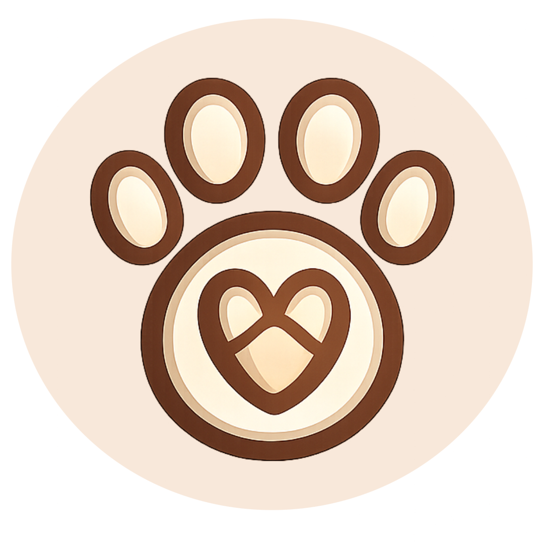 A stylized dog paw print with a heart shape in the center.