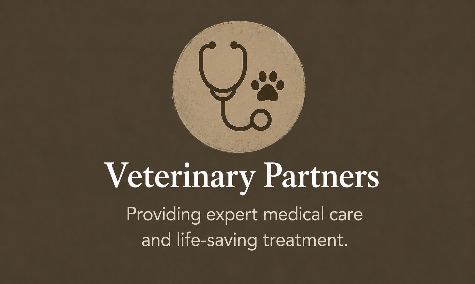 Veterinary Partners logo with a stethoscope and paw print icon, and the text 'Providing expert medical care and life-saving treatment.'