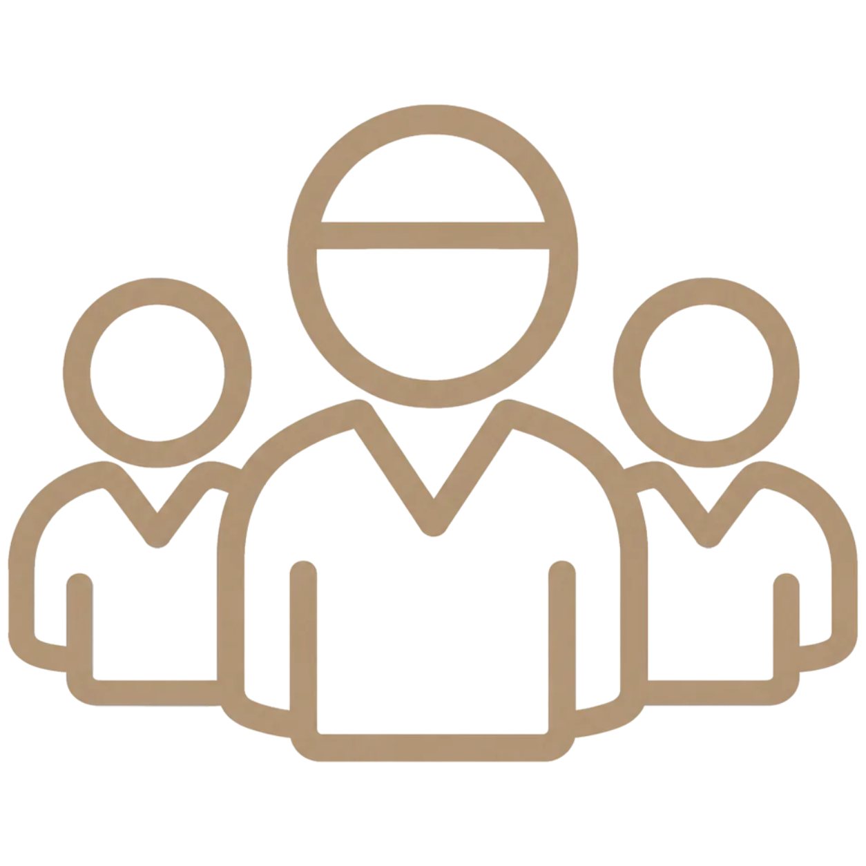 A metallic cutout of three human figures holding hands in a circle, symbolizing unity or community, set against a black background.