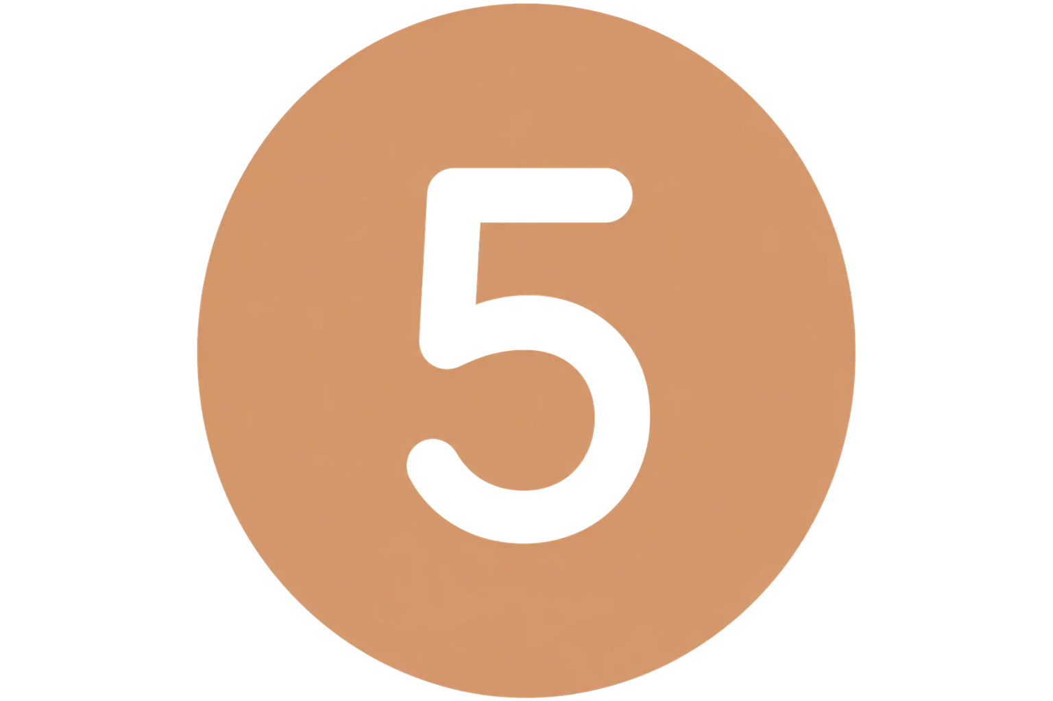 Number 5 on a beige circle with a black background.