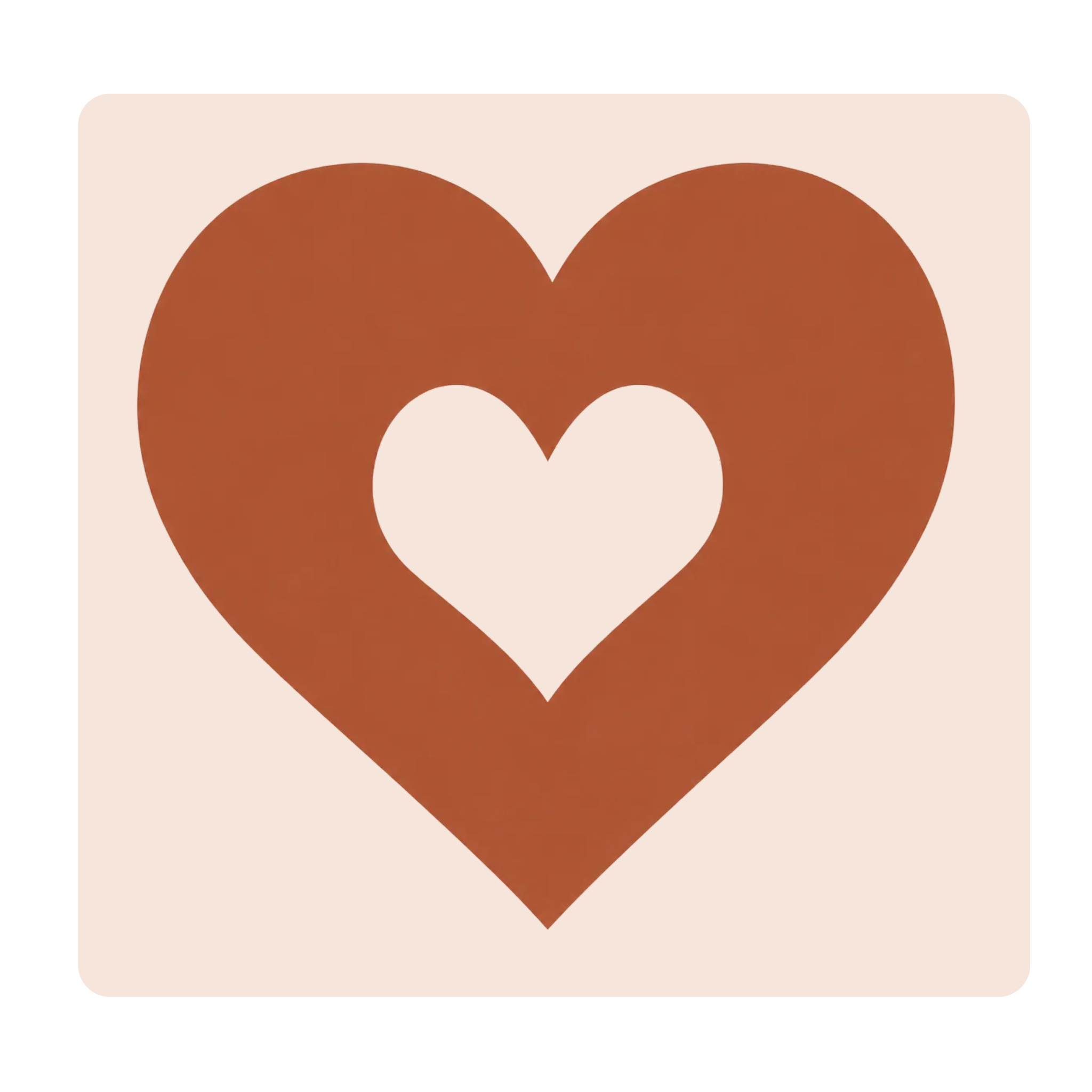 A graphic illustration of a heart with a design resembling two balloons or rounded shapes, in shades of brown on a beige background.