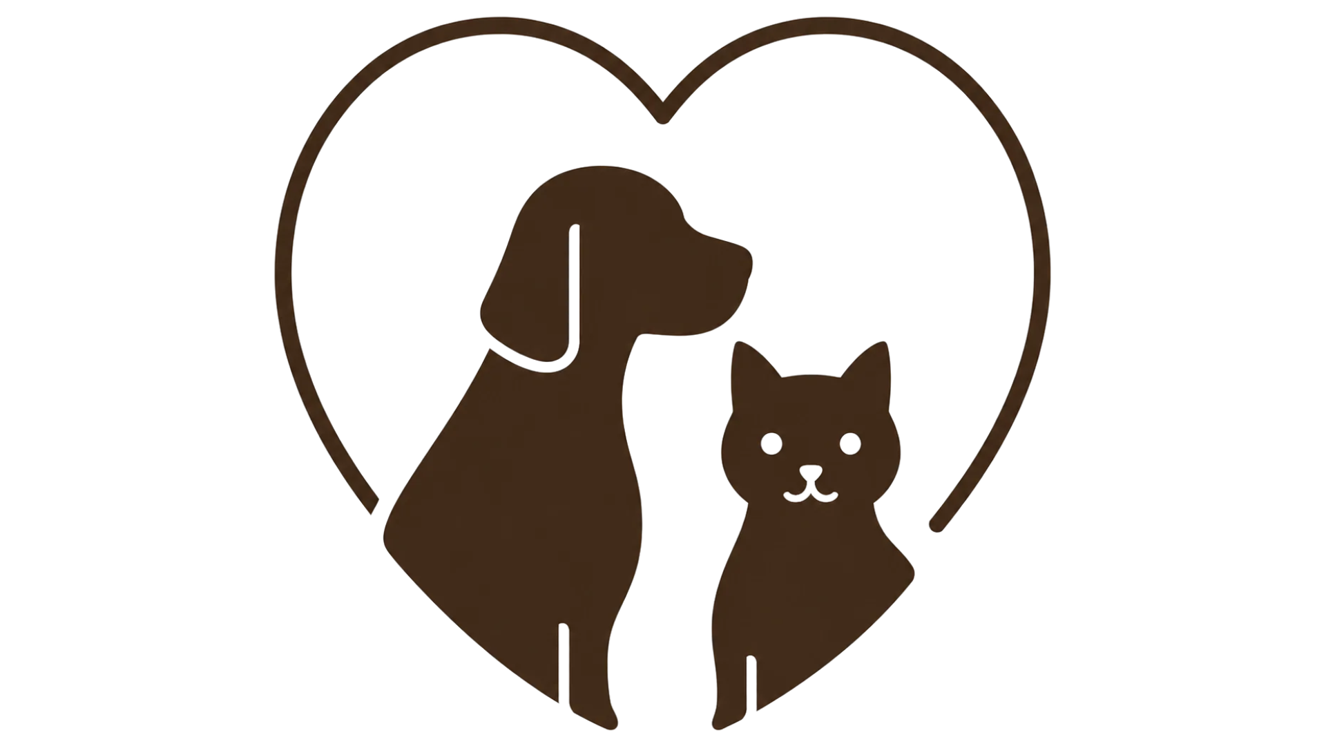Outline of a heart containing a silhouette of a dog and a cat side by side.