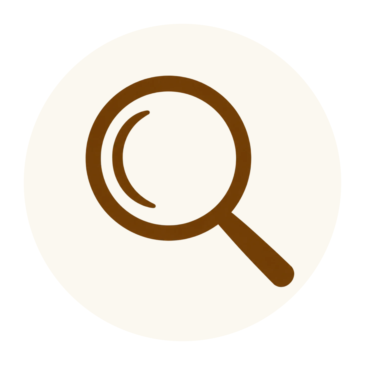 Magnifying glass icon over a white background.