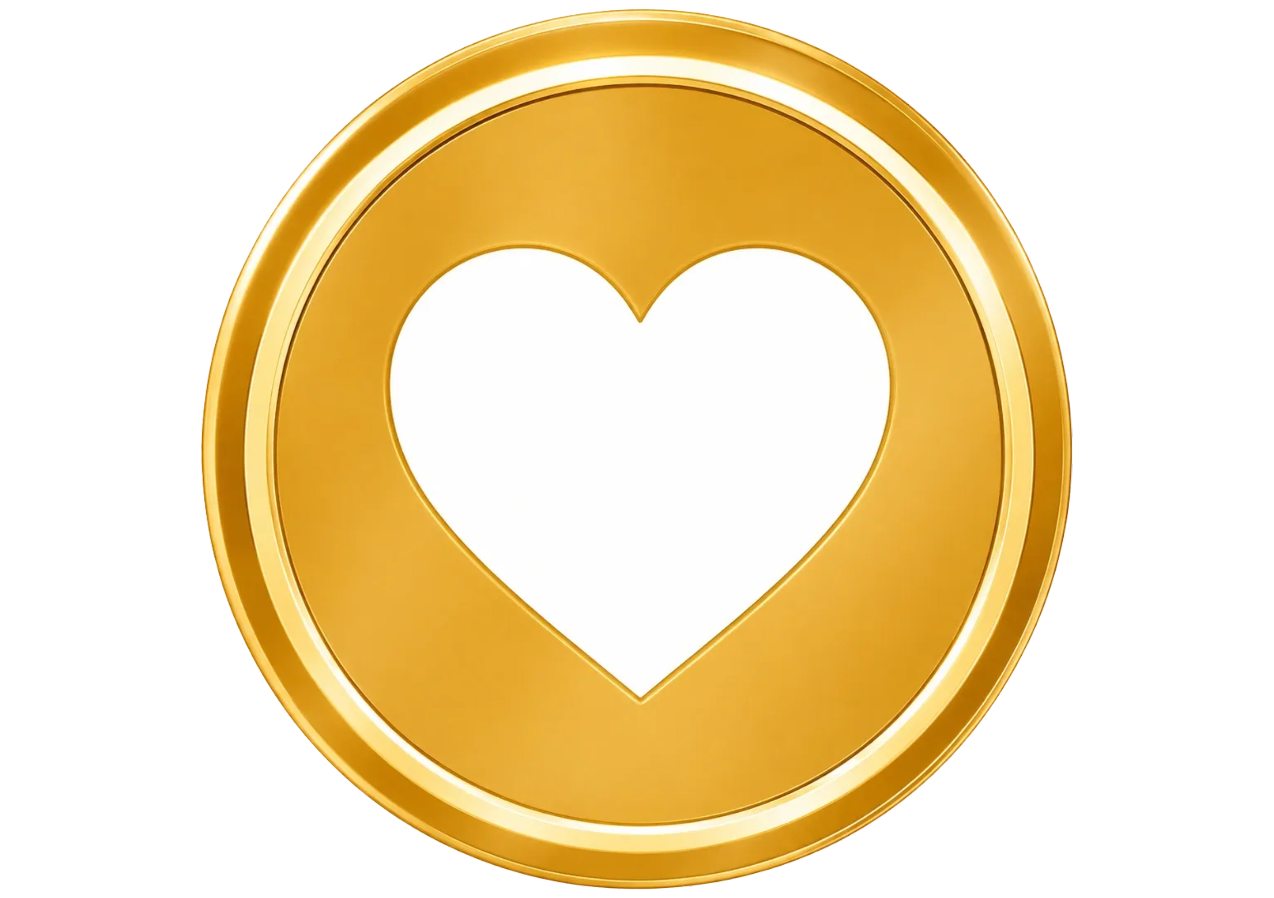 Golden coin with a heart-shaped cutout in the center.
