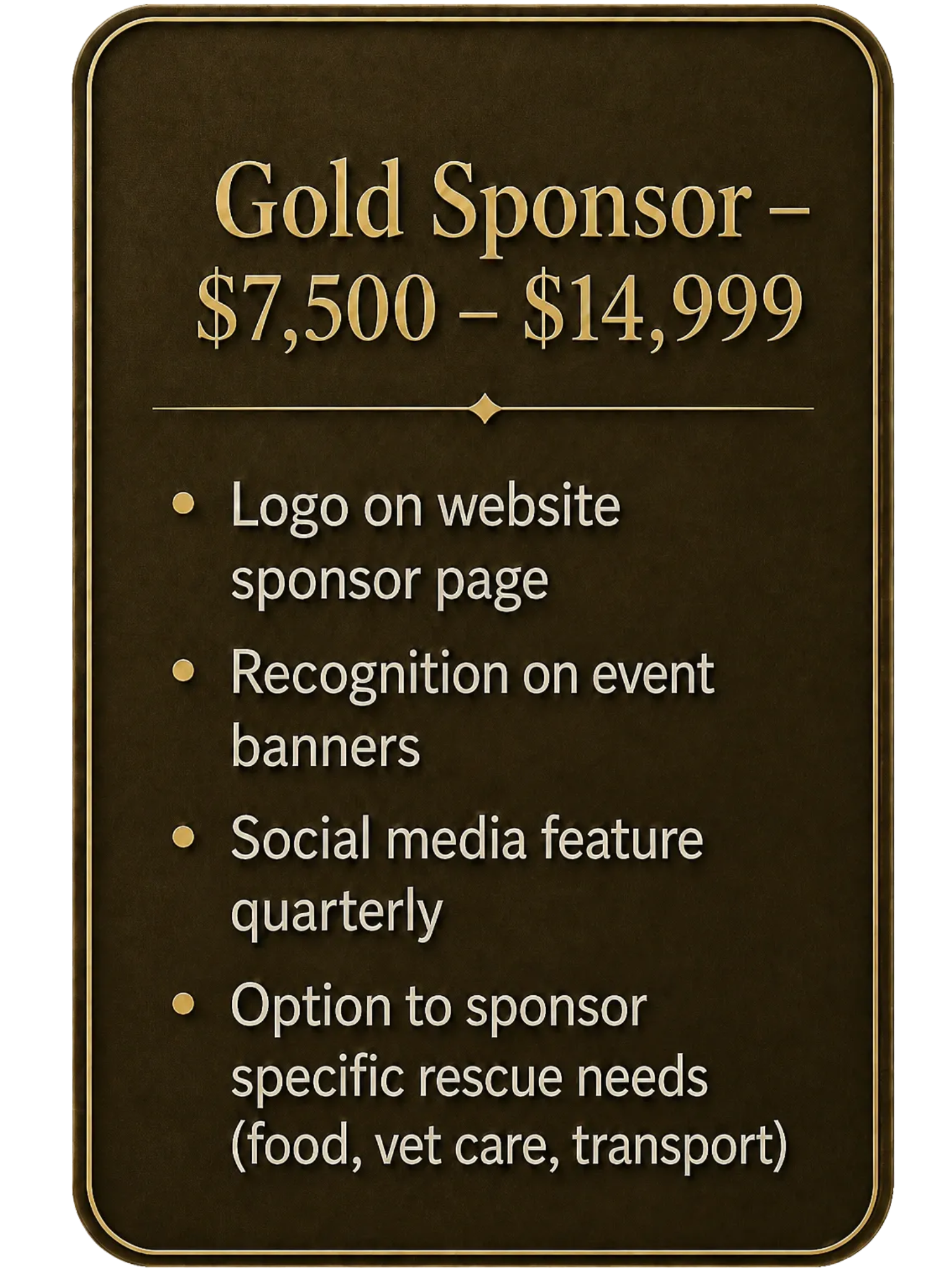 Golden plaque with black background displaying information about sponsorship levels, including the Gold Sponsor tier.