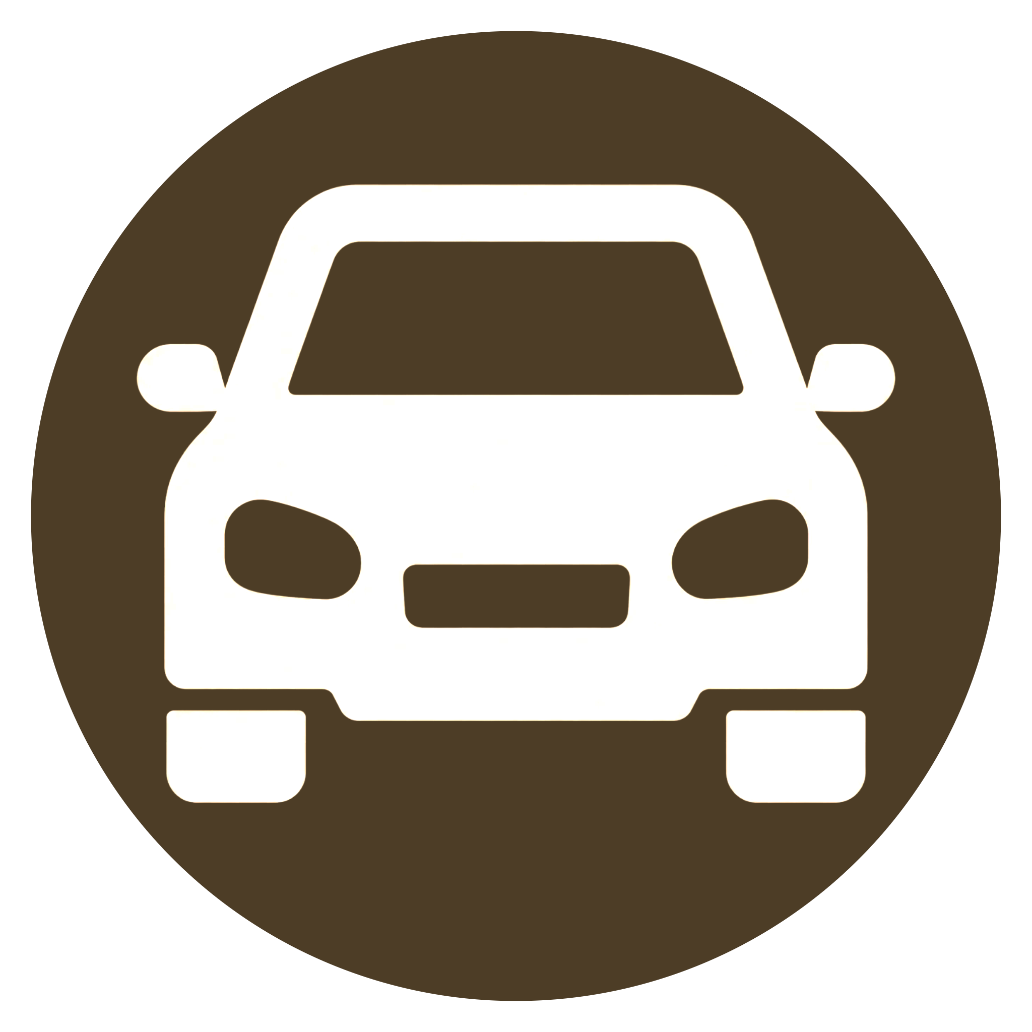 A stylized illustration of a white car with a brown background and colorful digital distortion effect.