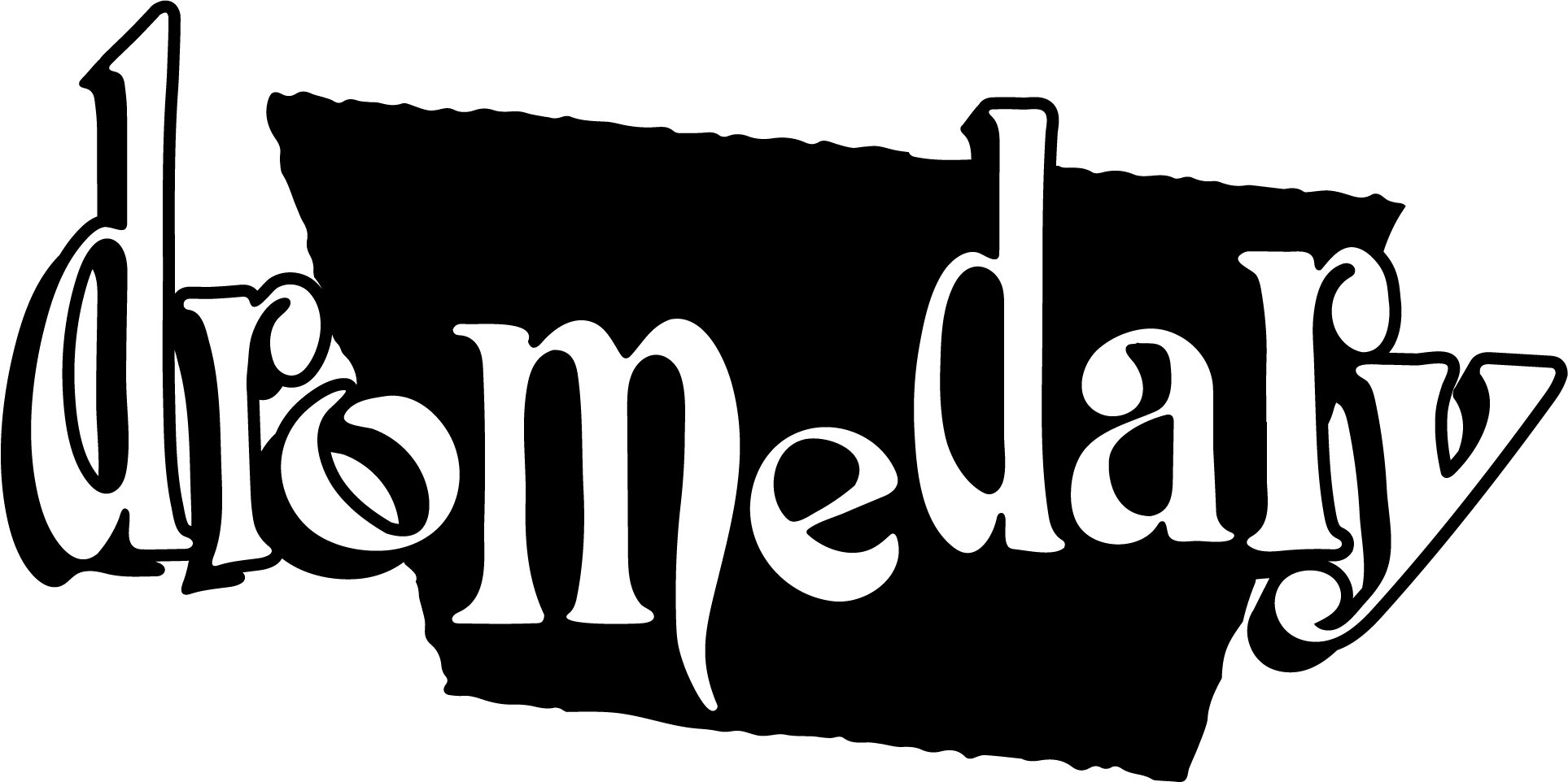 Stylized white text on black background that reads 'Dromedary'.