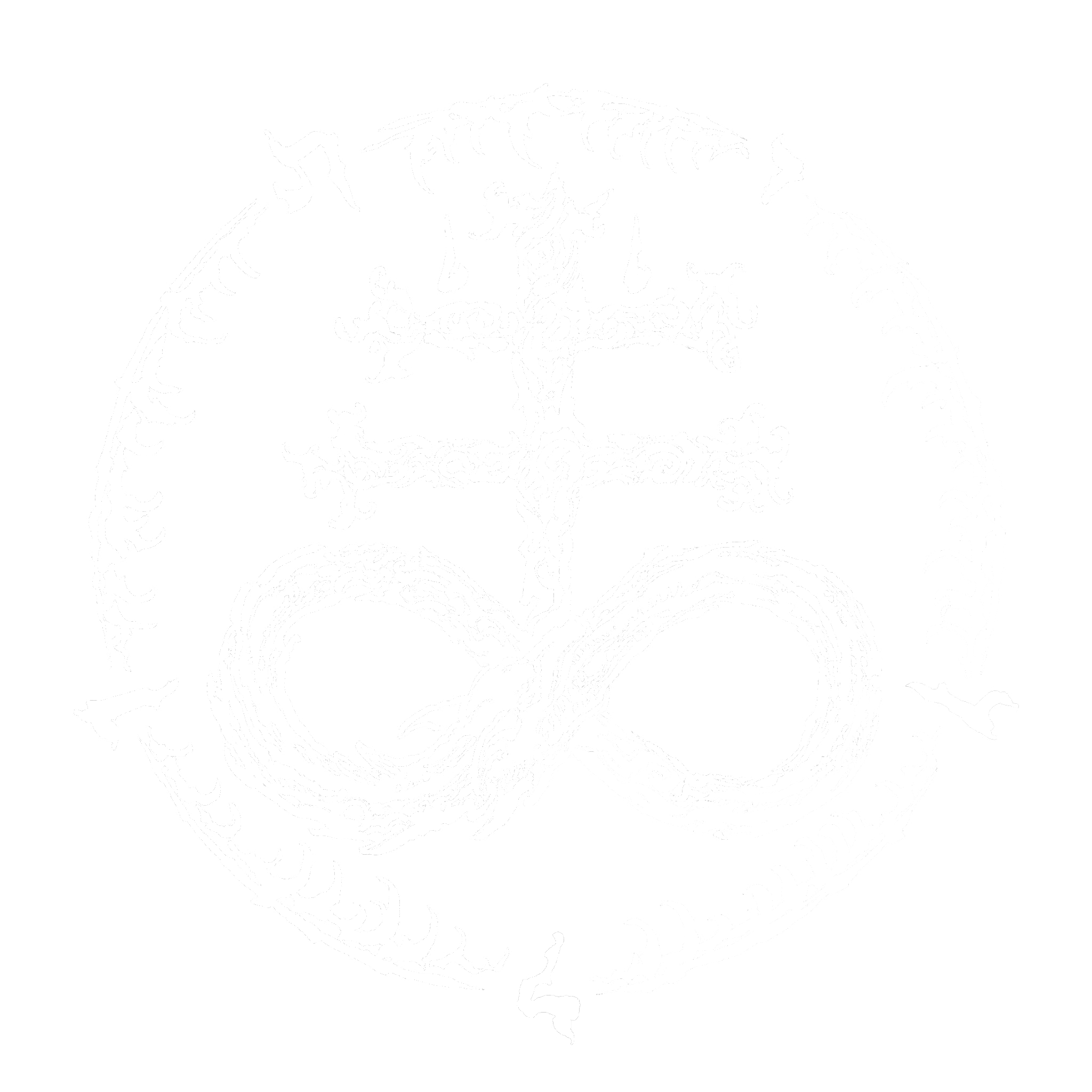 A black and white occult symbol featuring a serpent coiled around a cross enclosed in a circular border with a serpentine design.