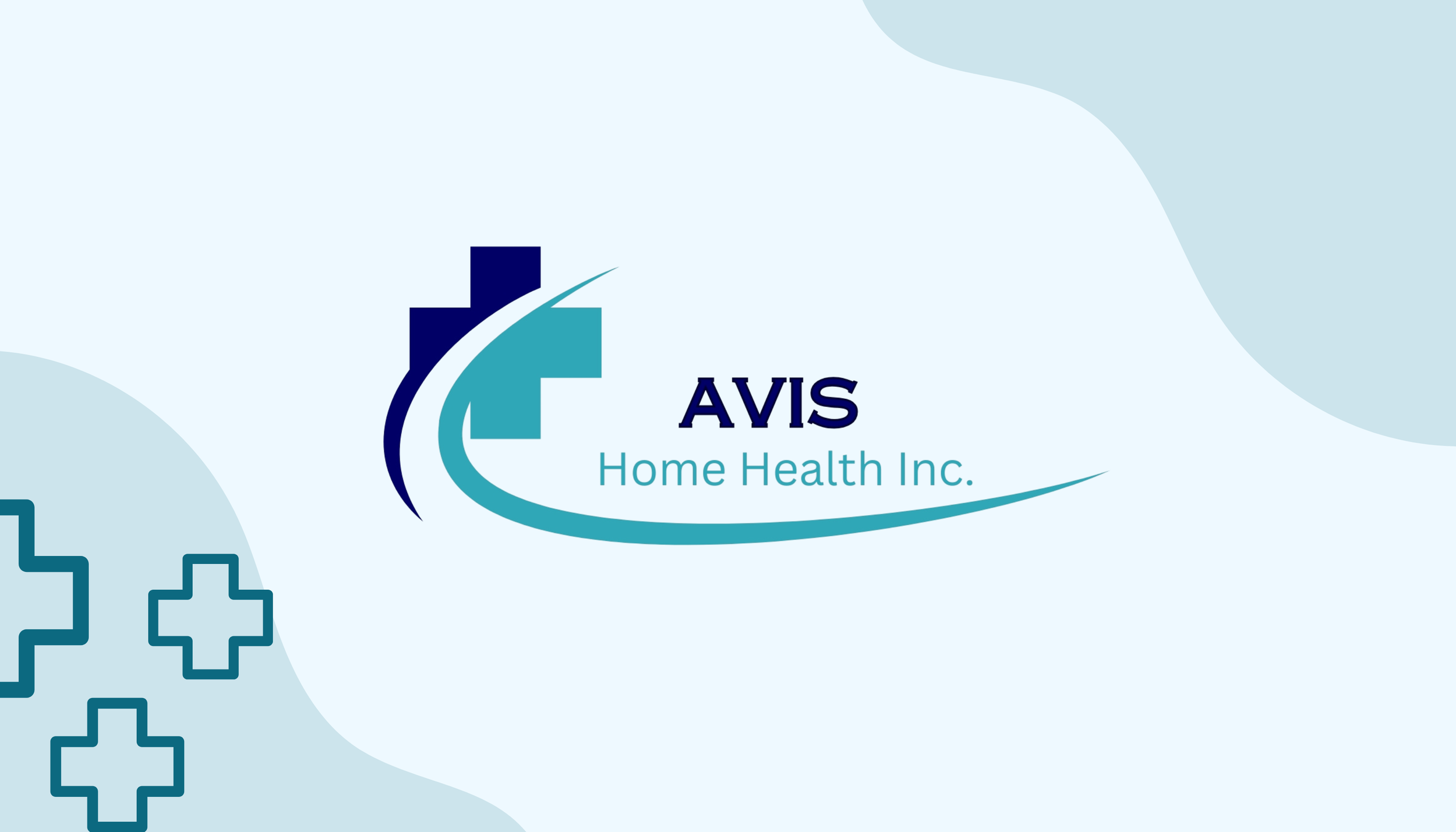 Logo of AVIS Home Health Inc. with medical cross symbols and a swooping line in shades of blue