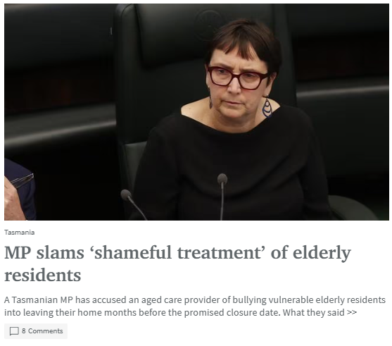 CONCERNS FOR AGED CARE RESIDENTS FORCED TO MOVE