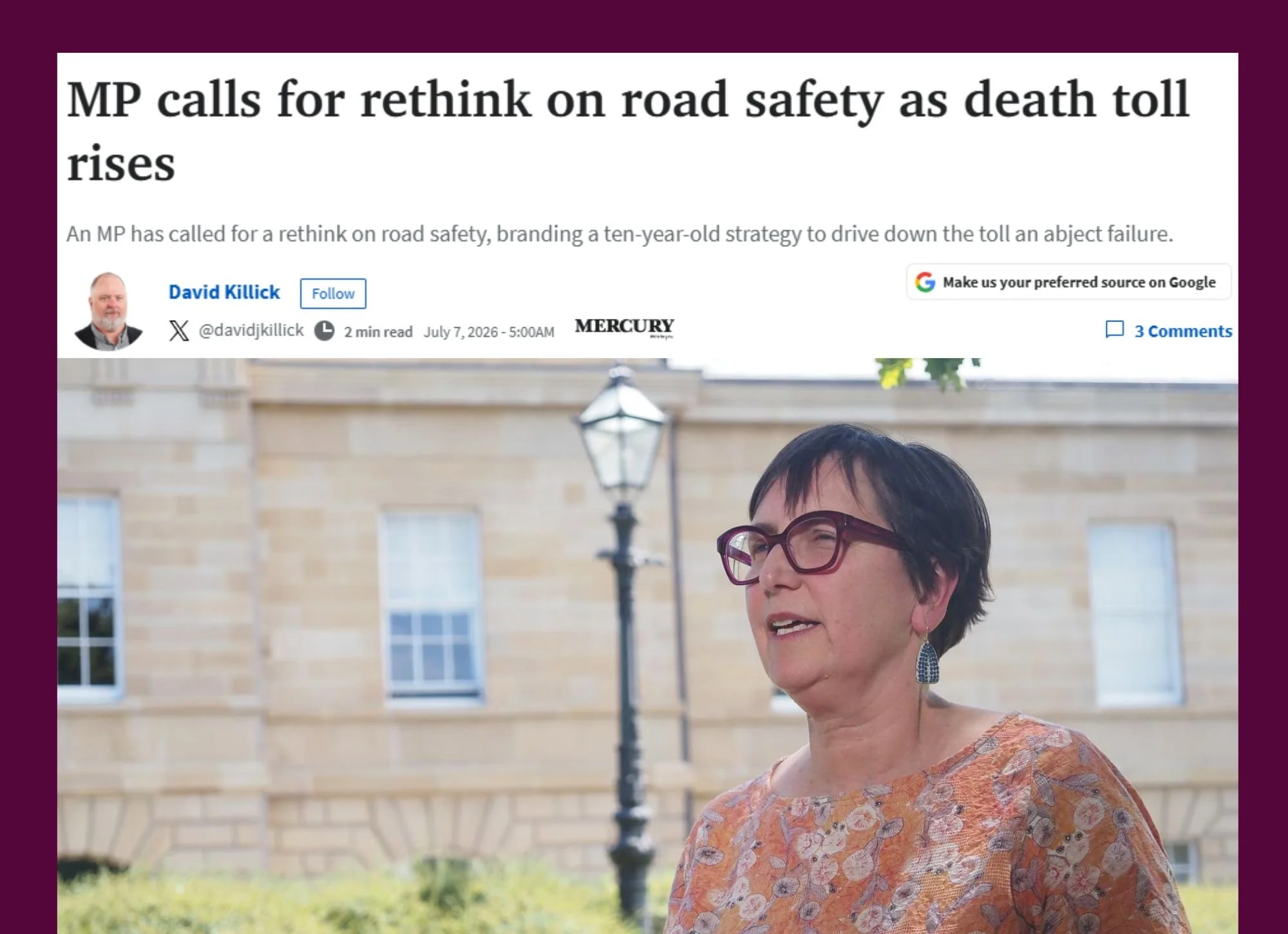 Tasmania's Road Safety Strategy Has Failed – Government Must Admit It and Rethink, Says Helen Burnet MP