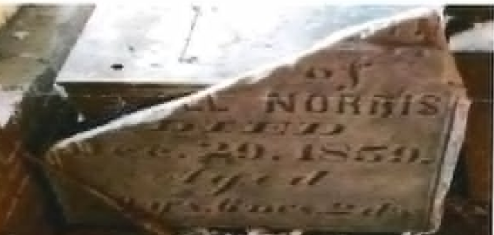 Broken tombstone inscription connected to Huldah Norris