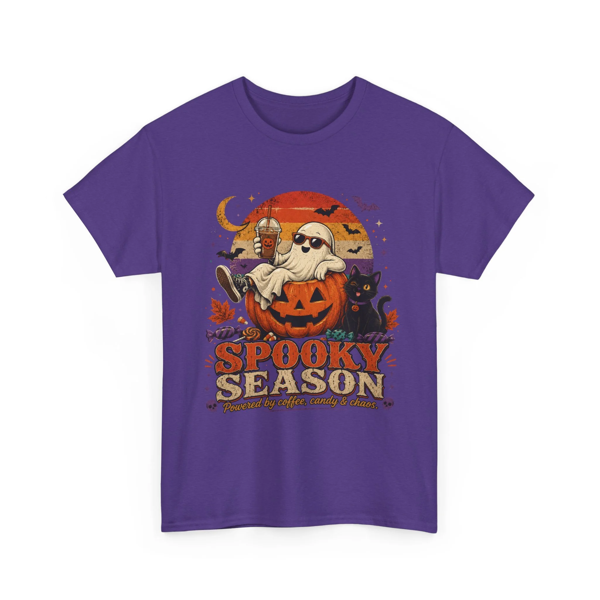 Spooky Season Halloween T-Shirt — Ghost, Jack-O'-Lantern & Black Cat Tee