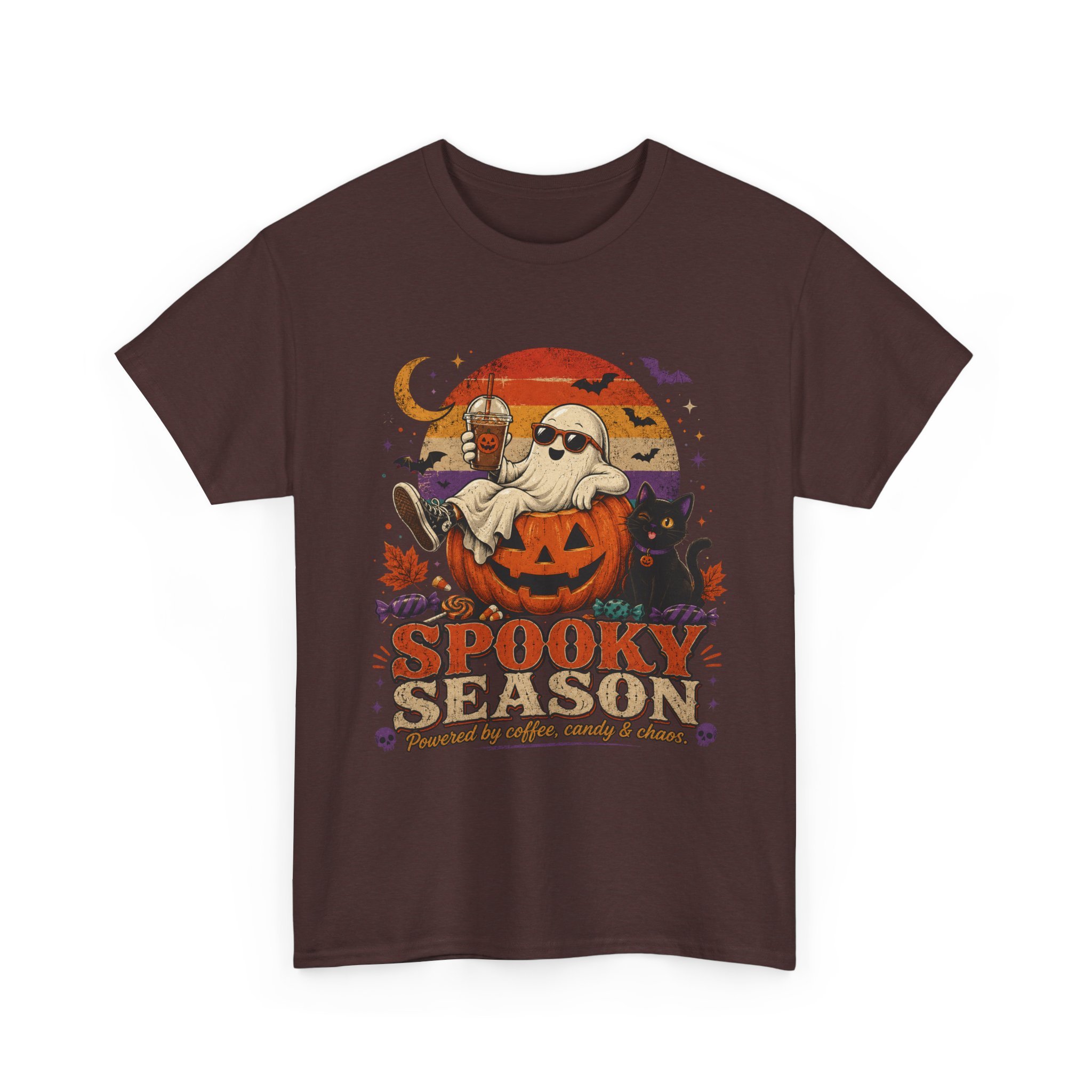 Spooky Season Halloween T-Shirt — Ghost, Jack-O'-Lantern & Black Cat Tee