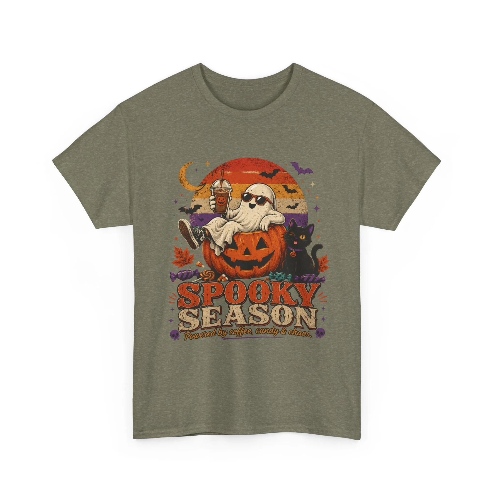 Spooky Season Halloween T-Shirt — Ghost, Jack-O'-Lantern & Black Cat Tee