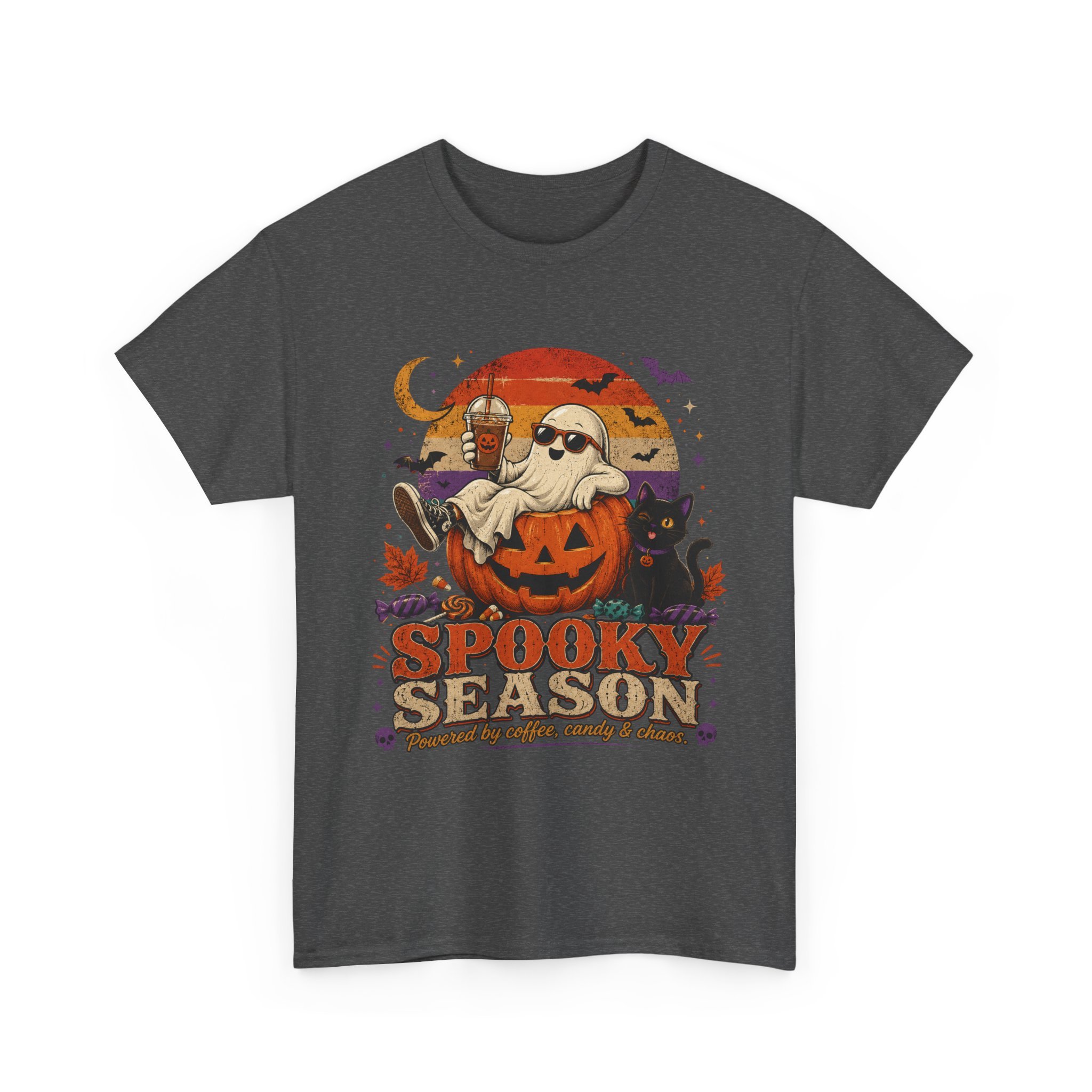 Spooky Season Halloween T-Shirt — Ghost, Jack-O'-Lantern & Black Cat Tee