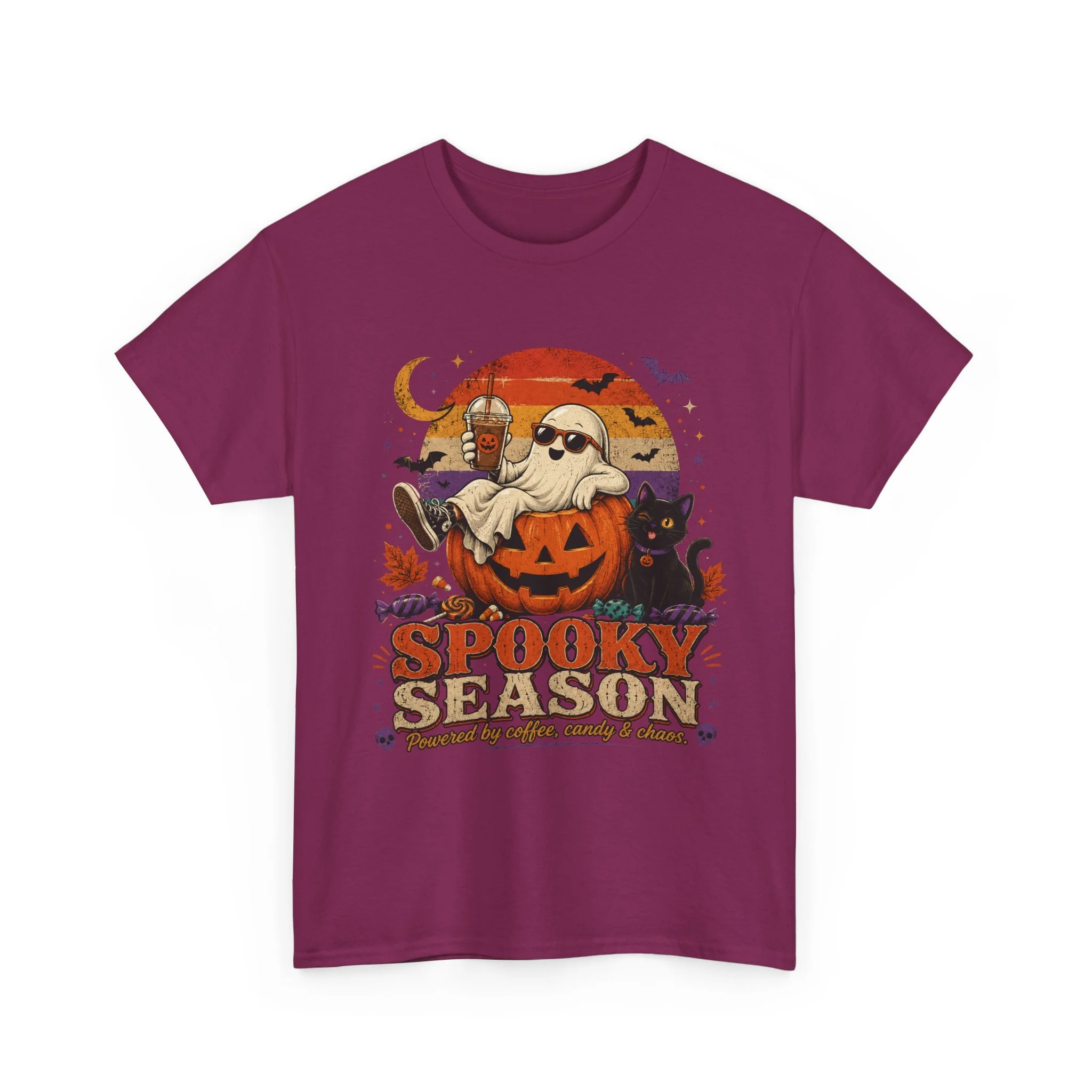 Spooky Season Halloween T-Shirt — Ghost, Jack-O'-Lantern & Black Cat Tee