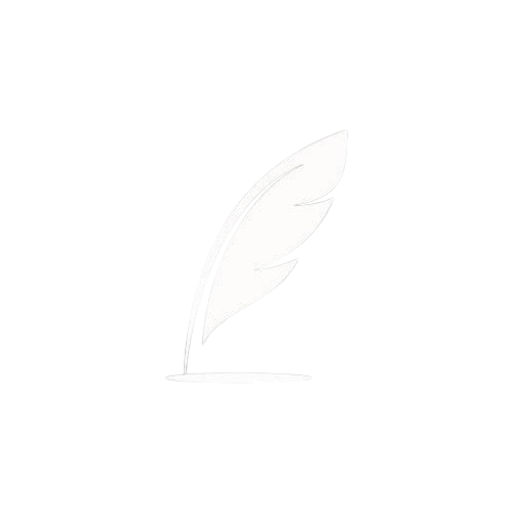 Black and white logo of a feather quill pen writing on a surface.