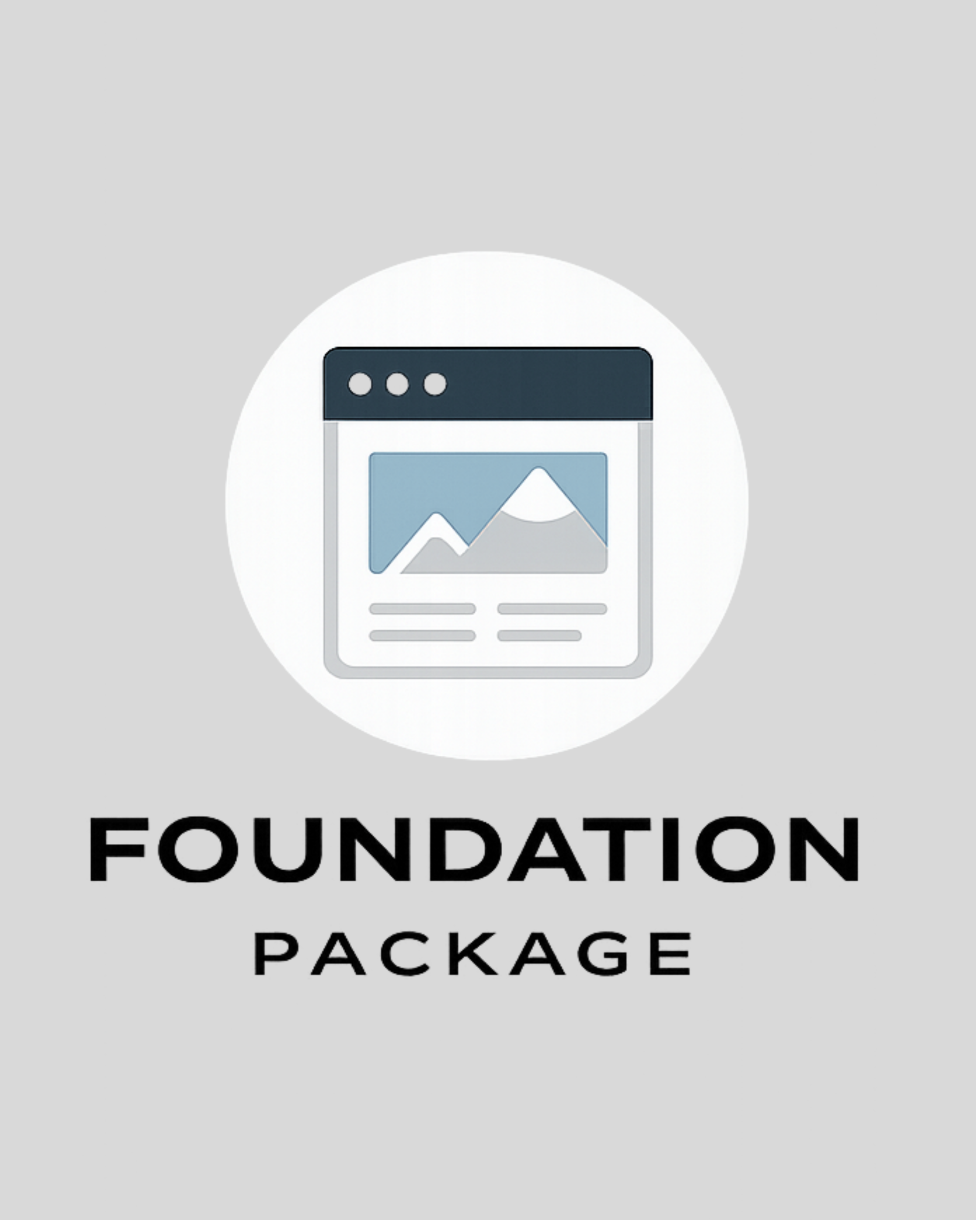 Graphic of a webpage with a mountain image and text, with the words "Foundation Package" beneath.