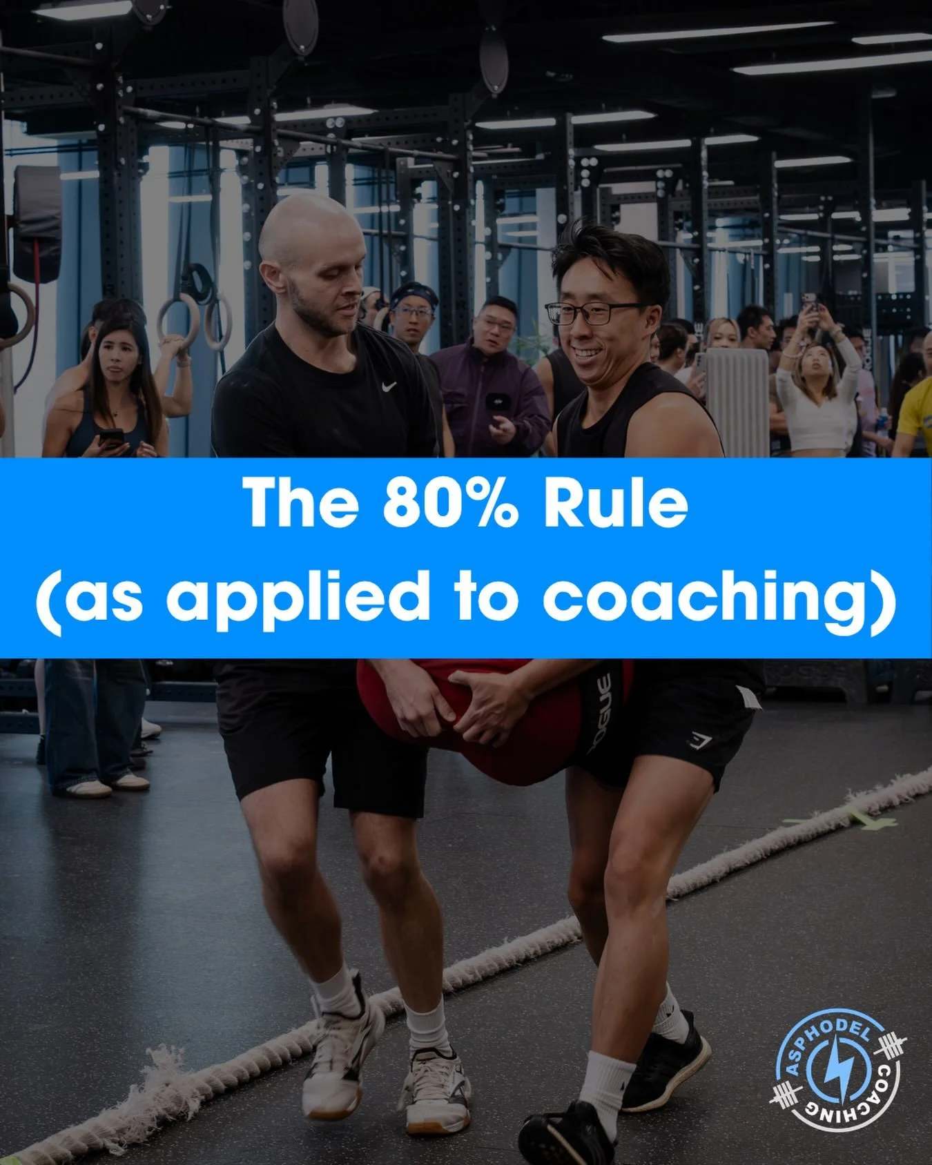 What&rsquo;s the 80% rule of coaching?  When you assign a task, the athlete should be able to do at least 80% of it correctly.  If it&rsquo;s much less than that, the task is too hard.  For example: we&rsquo;re teaching a muscle-up.  The first step i