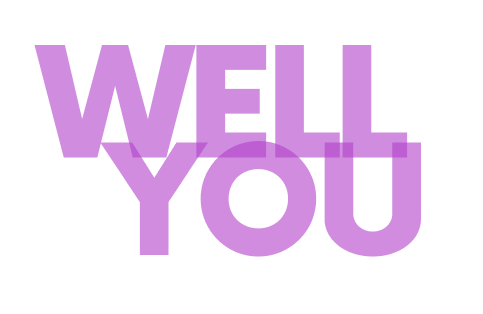 Text that says "WELL YOU" in purple letters on a black background.