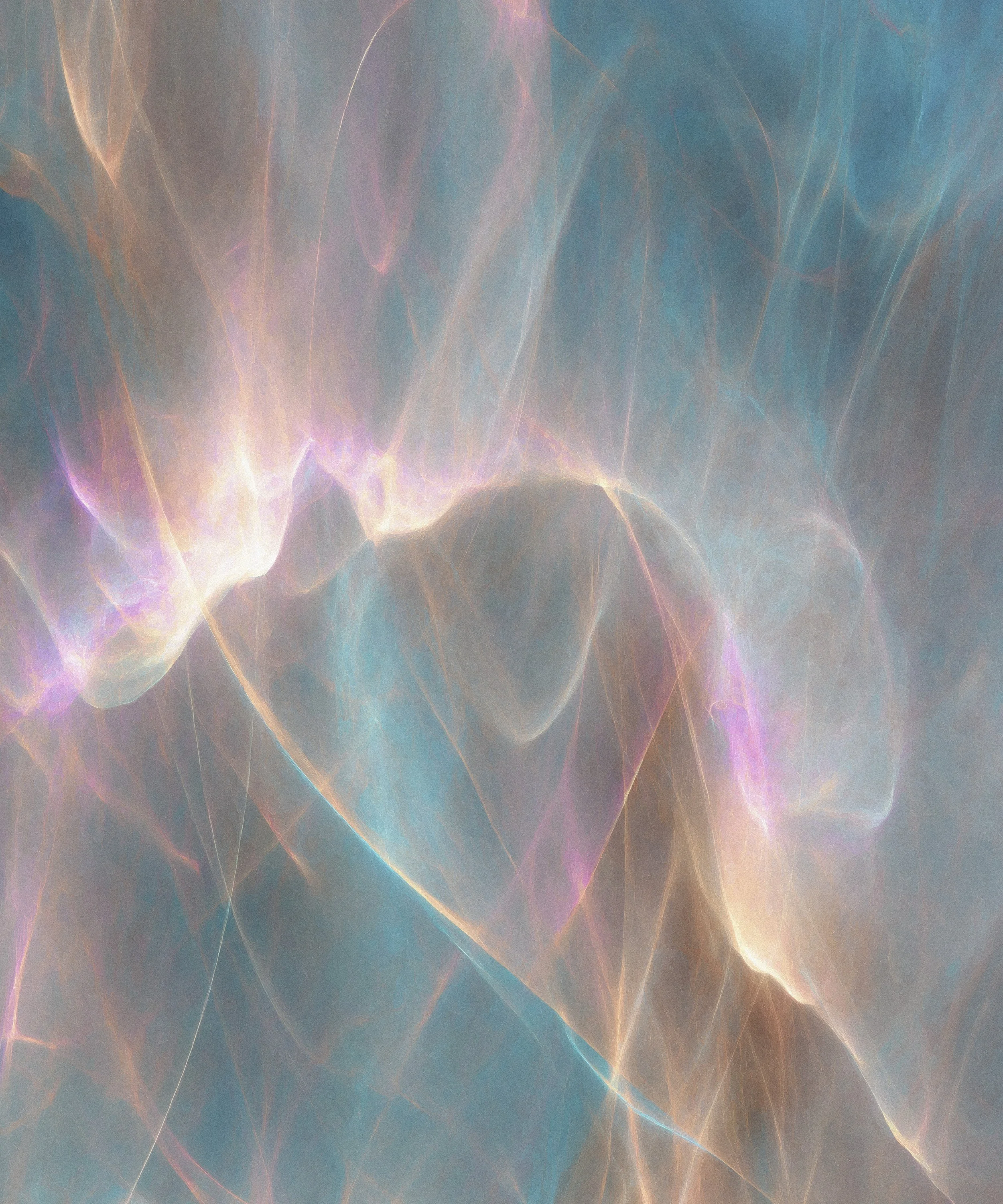 Abstract image with swirling pastel colors, resembling cosmic nebula or light trails.