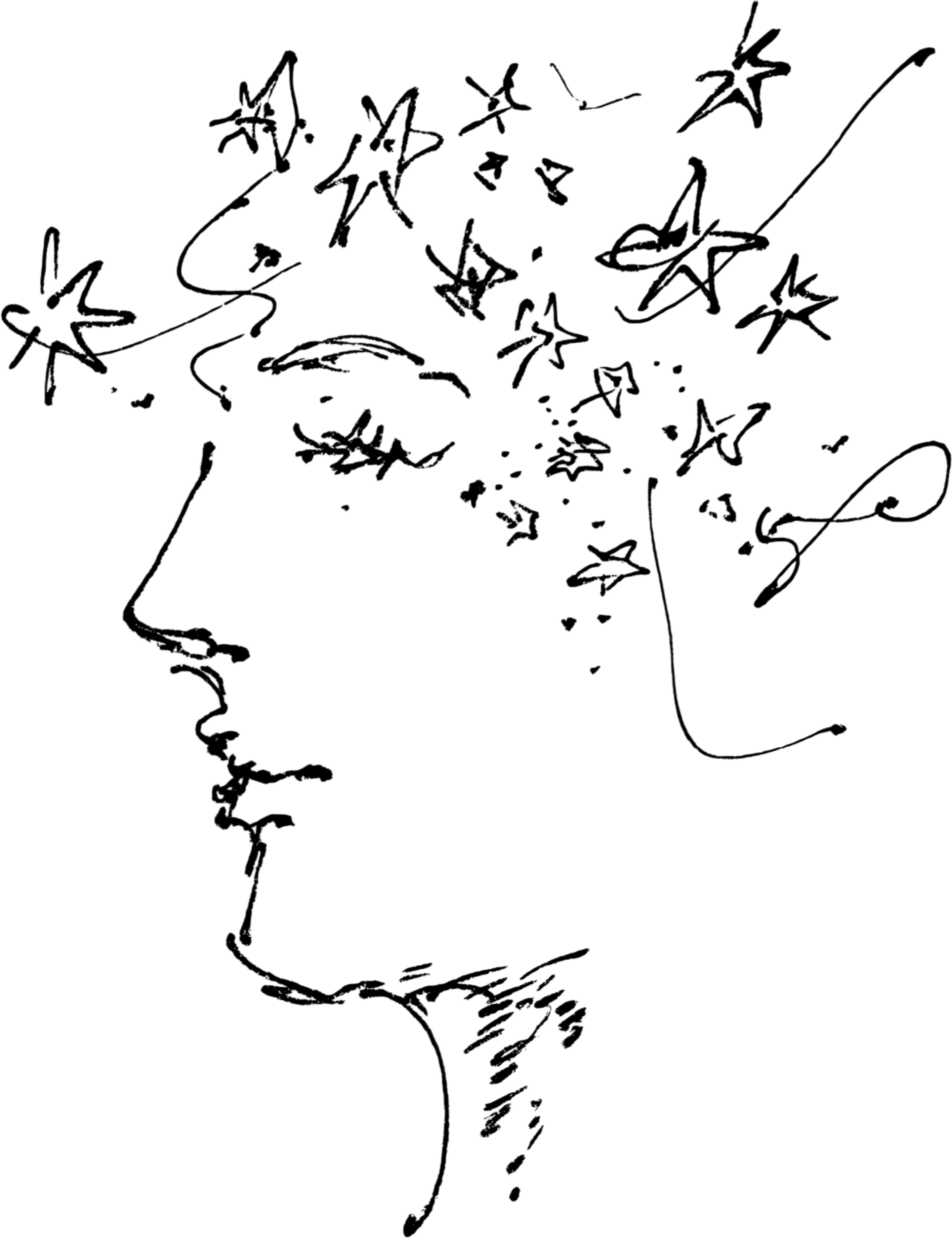 A black and white outline drawing of a computer monitor on a desk with a plant or vine growing around it.