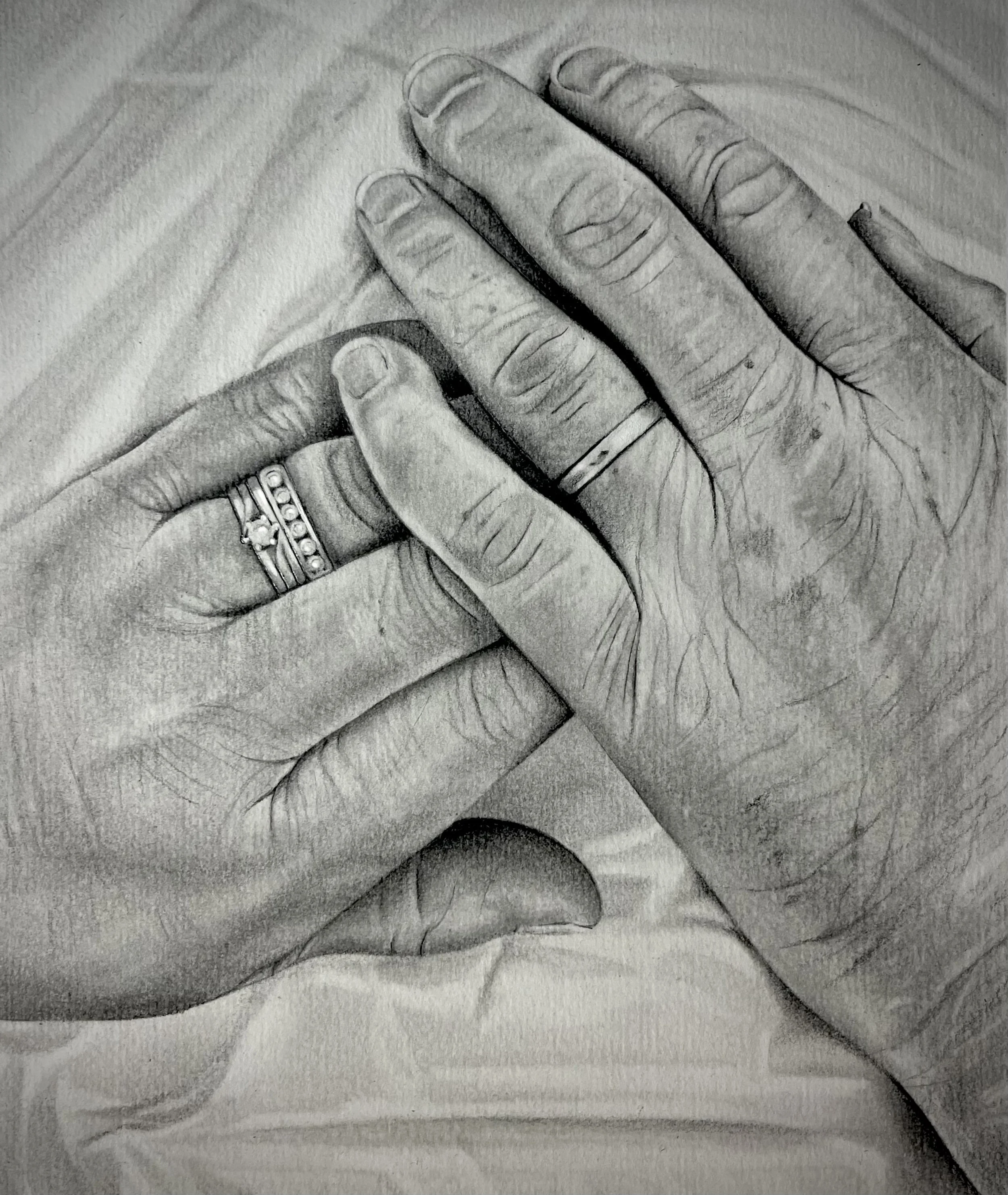 Older hands graphite drawing