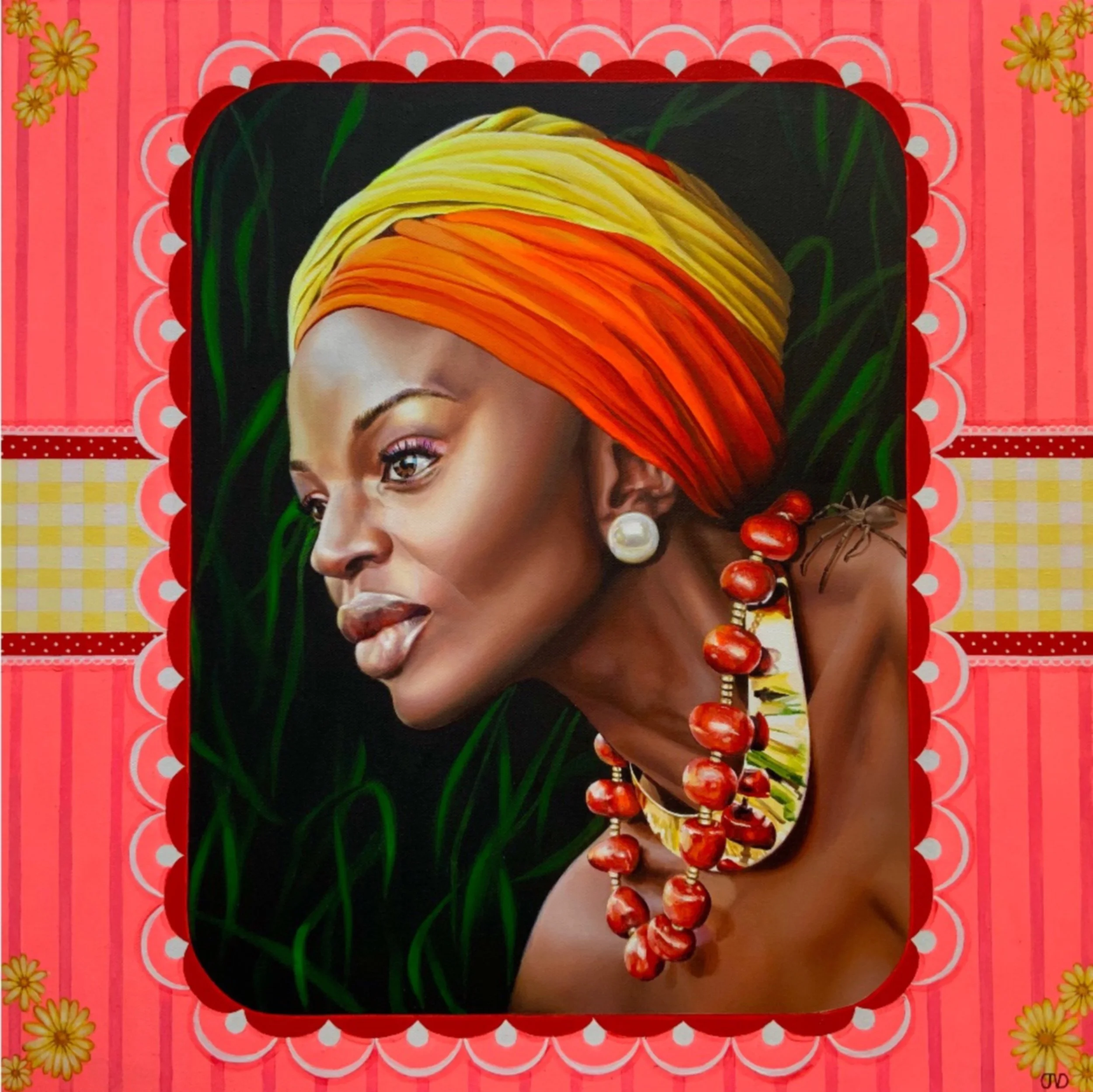 Pretty African woman painting