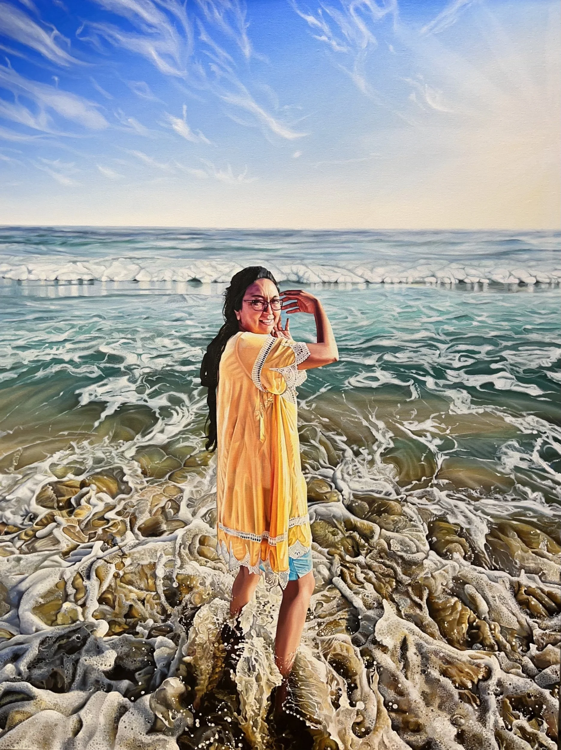 Woman in the ocean painting