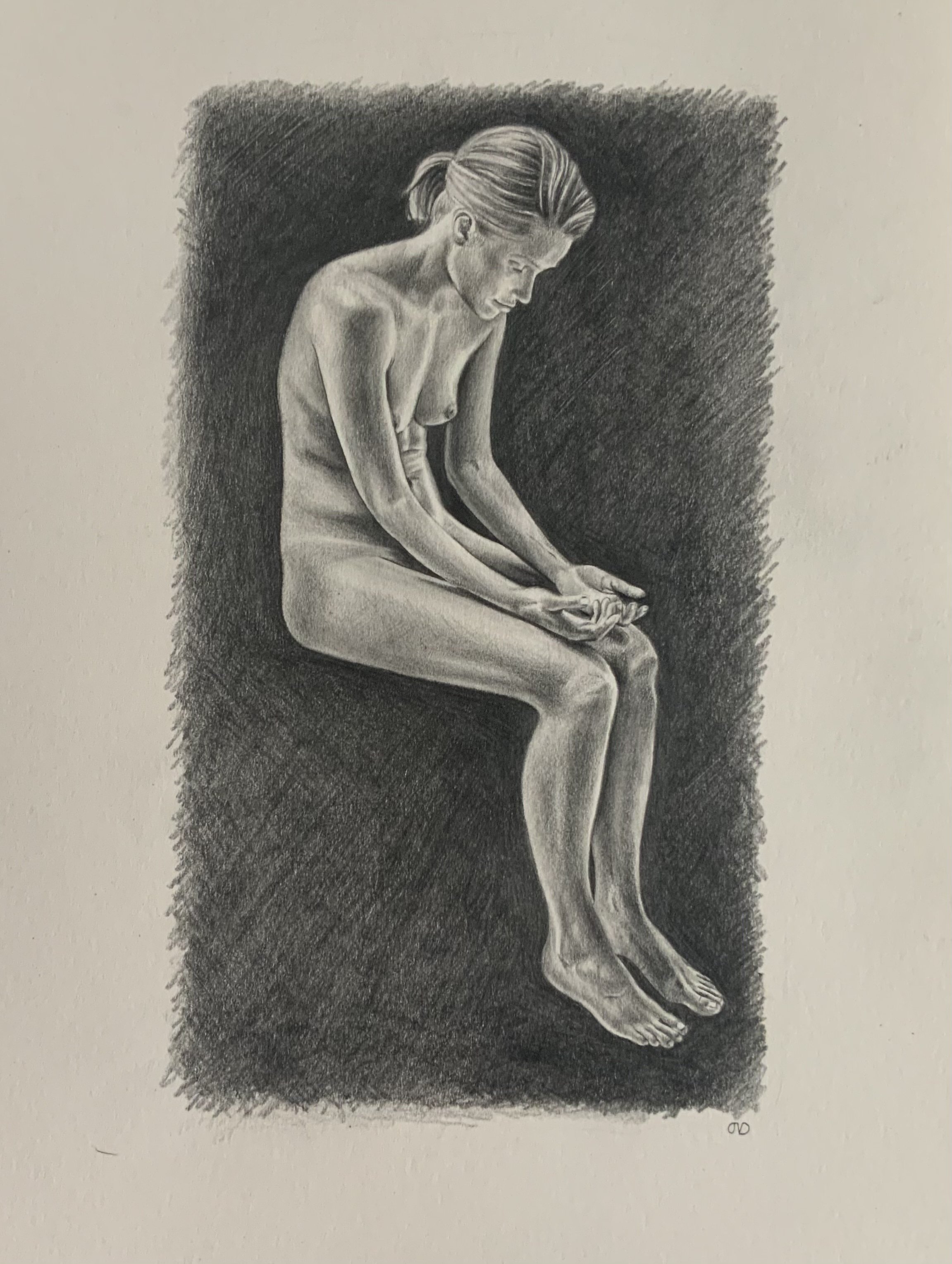 Naked woman graphite drawing